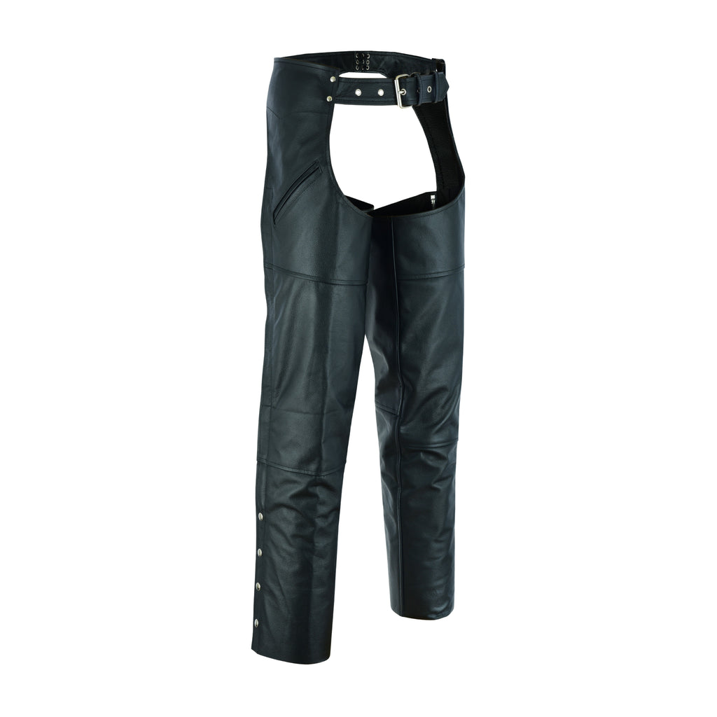 NKD Heavy Buffalo Leather Lined Motorcycle Riding Biker Chap-Black