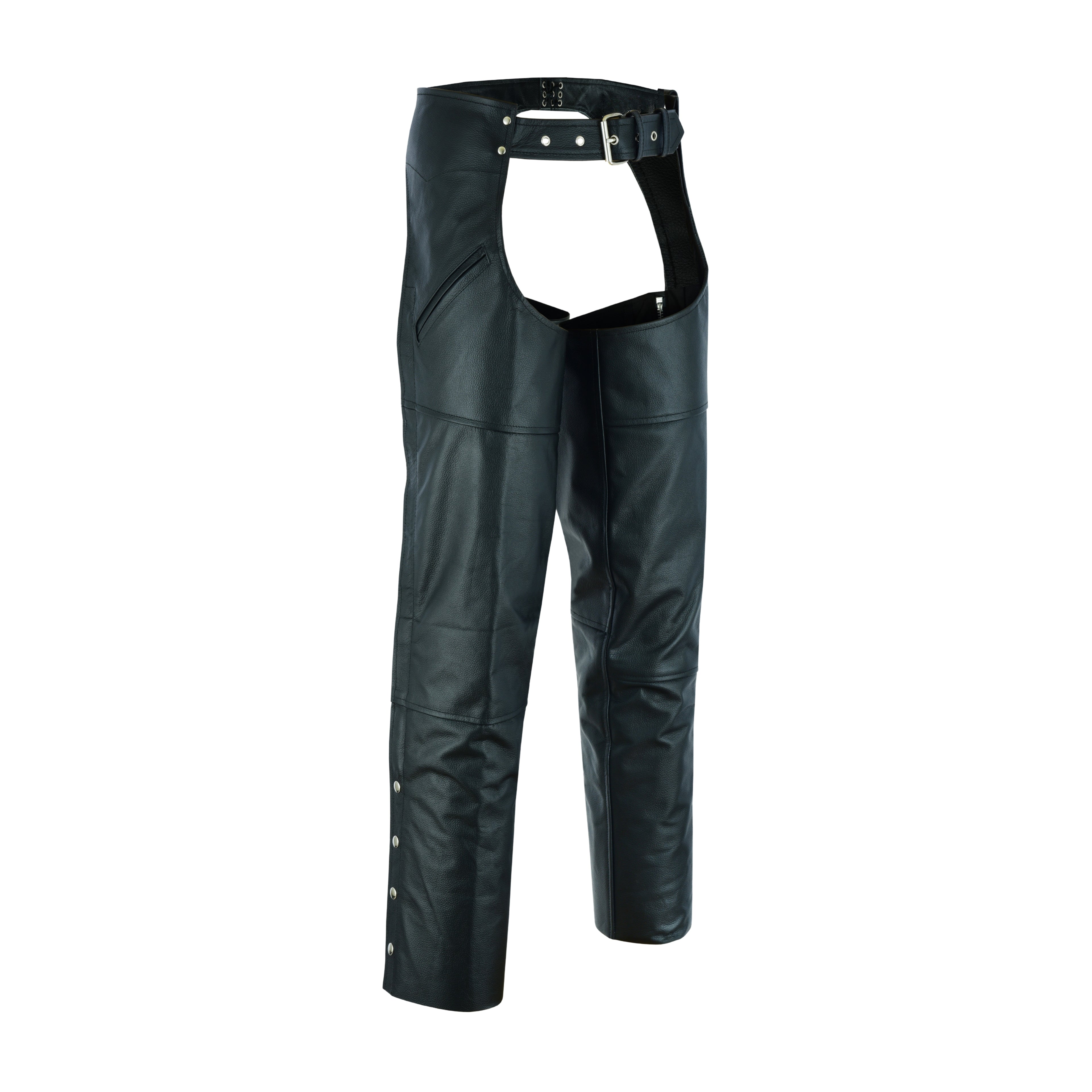 NKD Heavy Buffalo Leather Lined Motorcycle Riding Biker Chap-Black