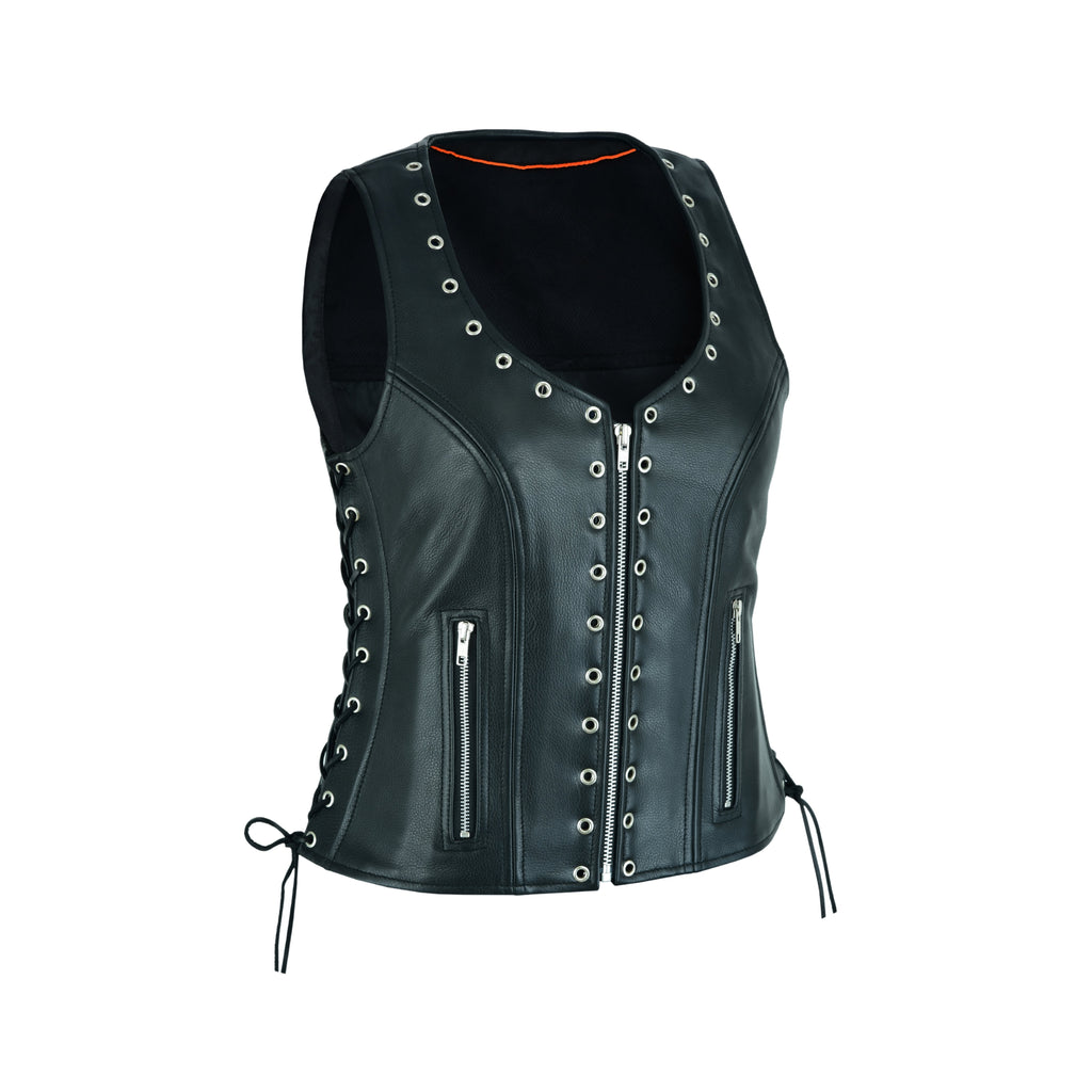 Women’s Eyelet Leather Vest – Longer Length Premium Fit by Rexons