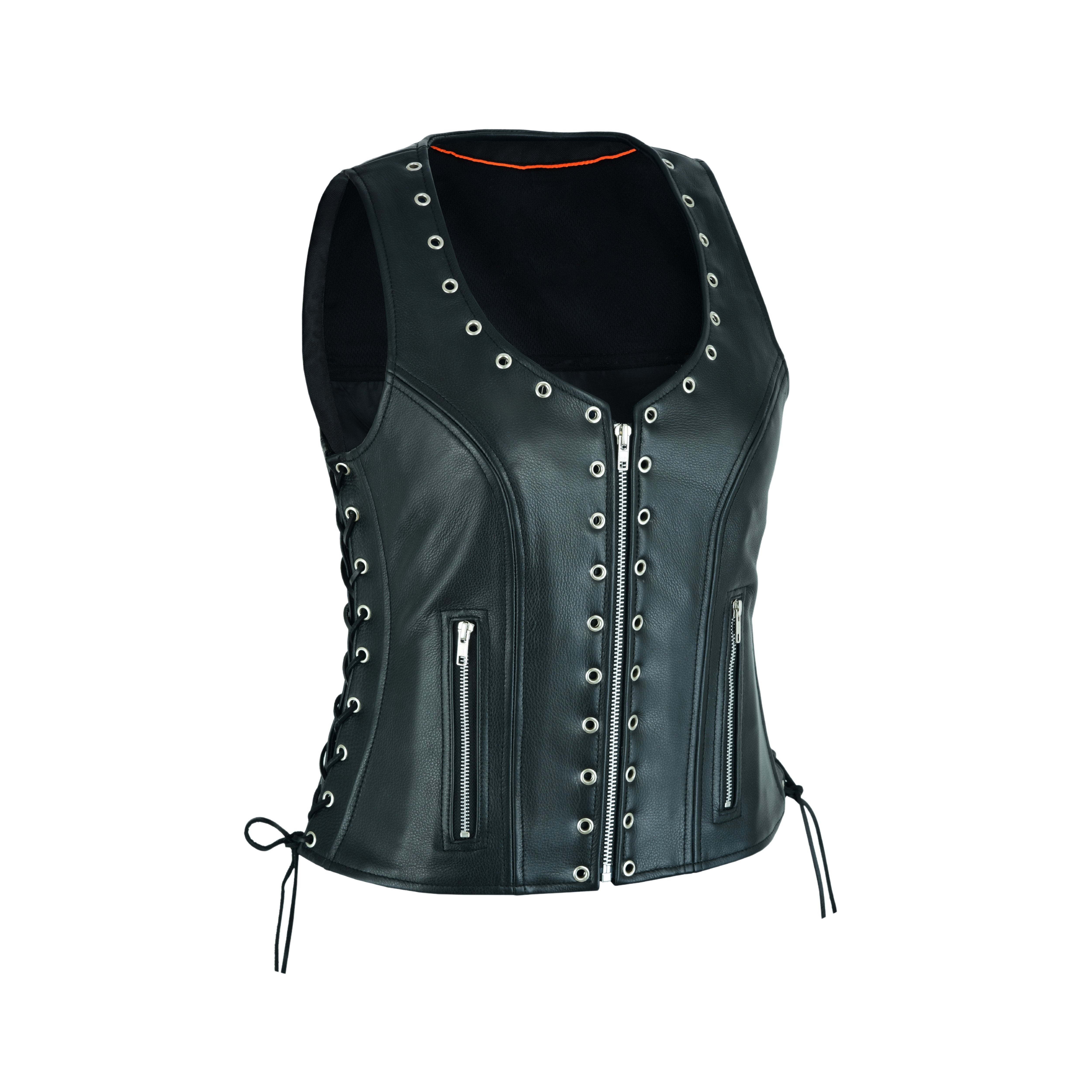 Women’s Eyelet Leather Vest – Longer Length Premium Fit by Rexons