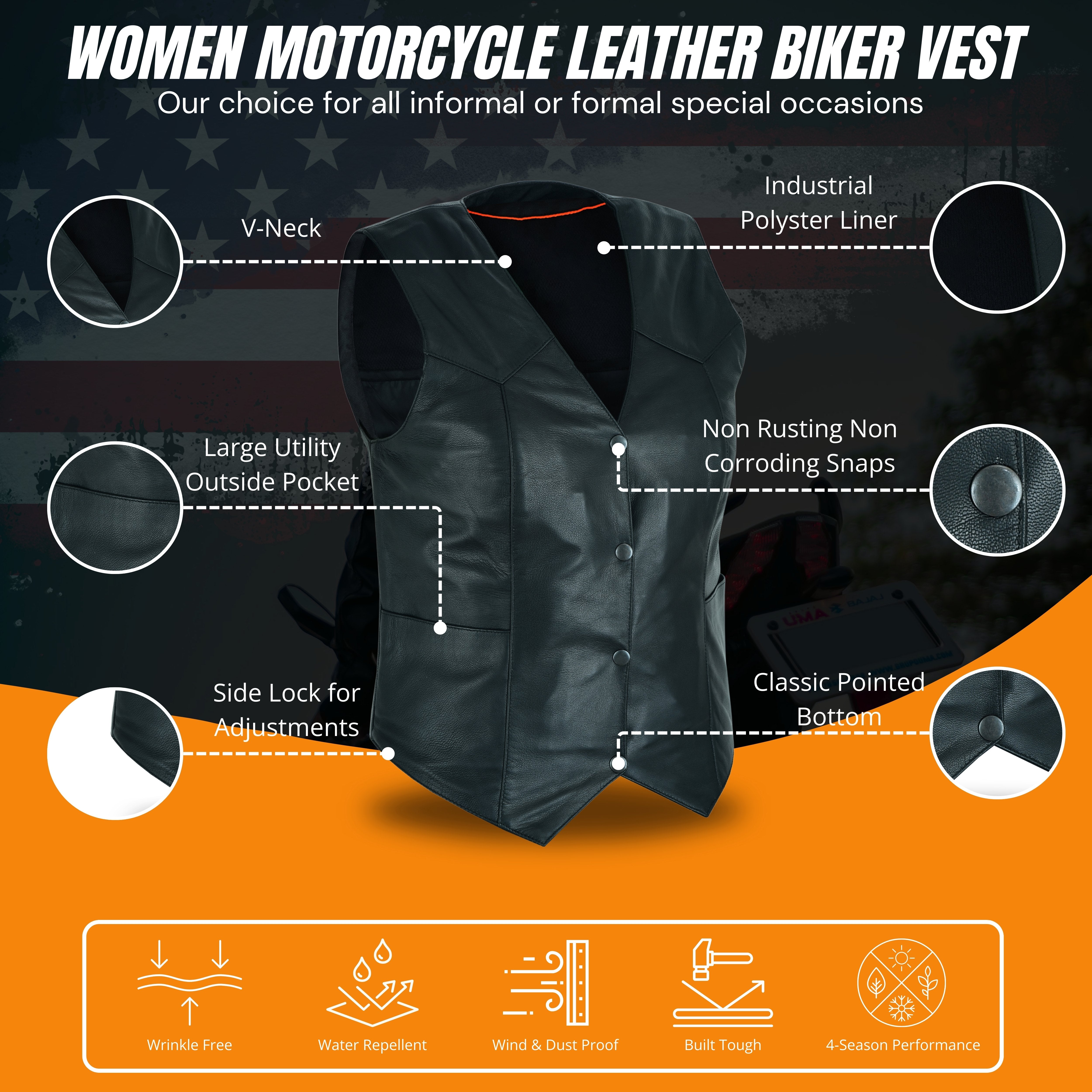 Black Soft Leather Biker Motorcycle Vest with Concealed Carry Pockets – by Rexons