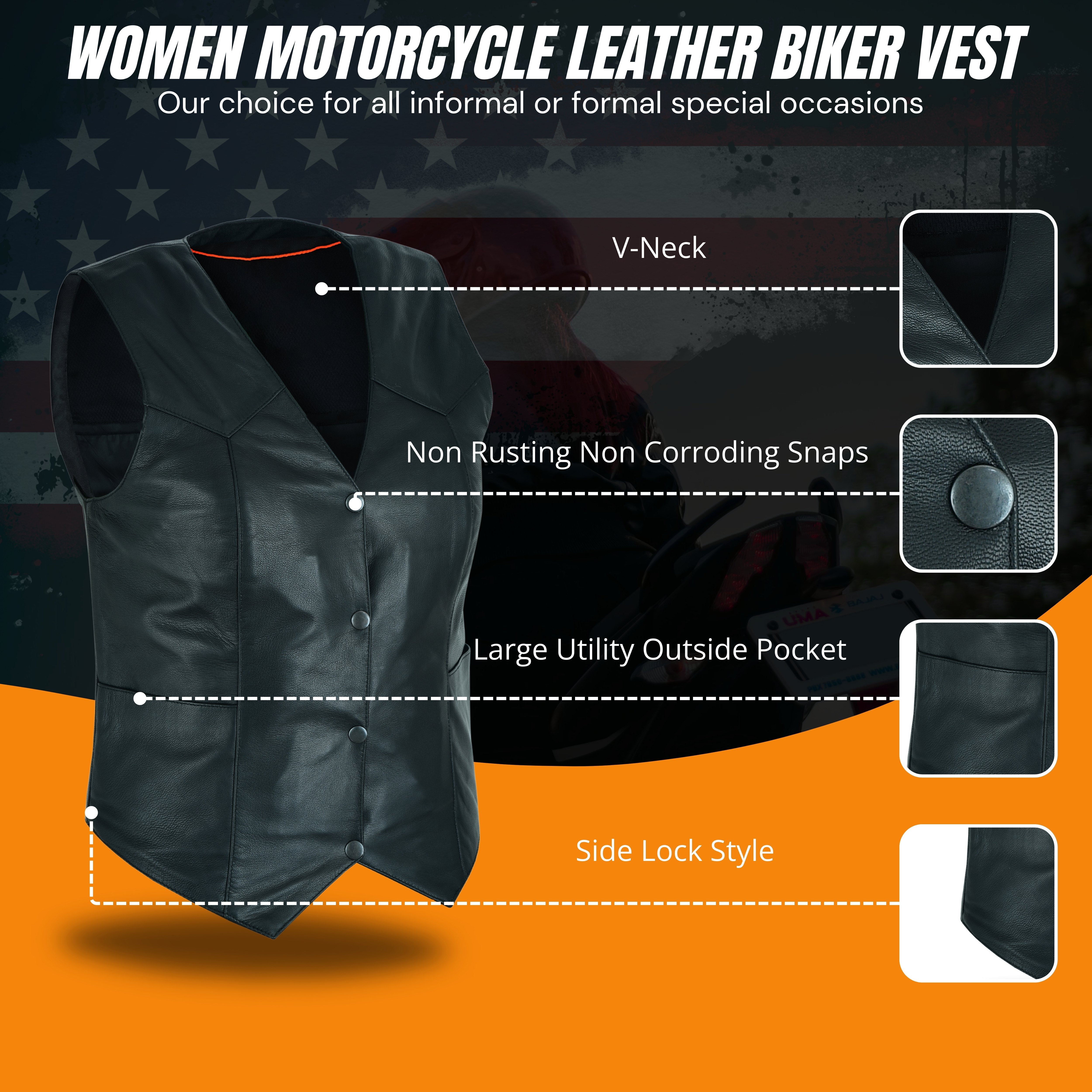 Black Soft Leather Biker Motorcycle Vest with Concealed Carry Pockets – by Rexons