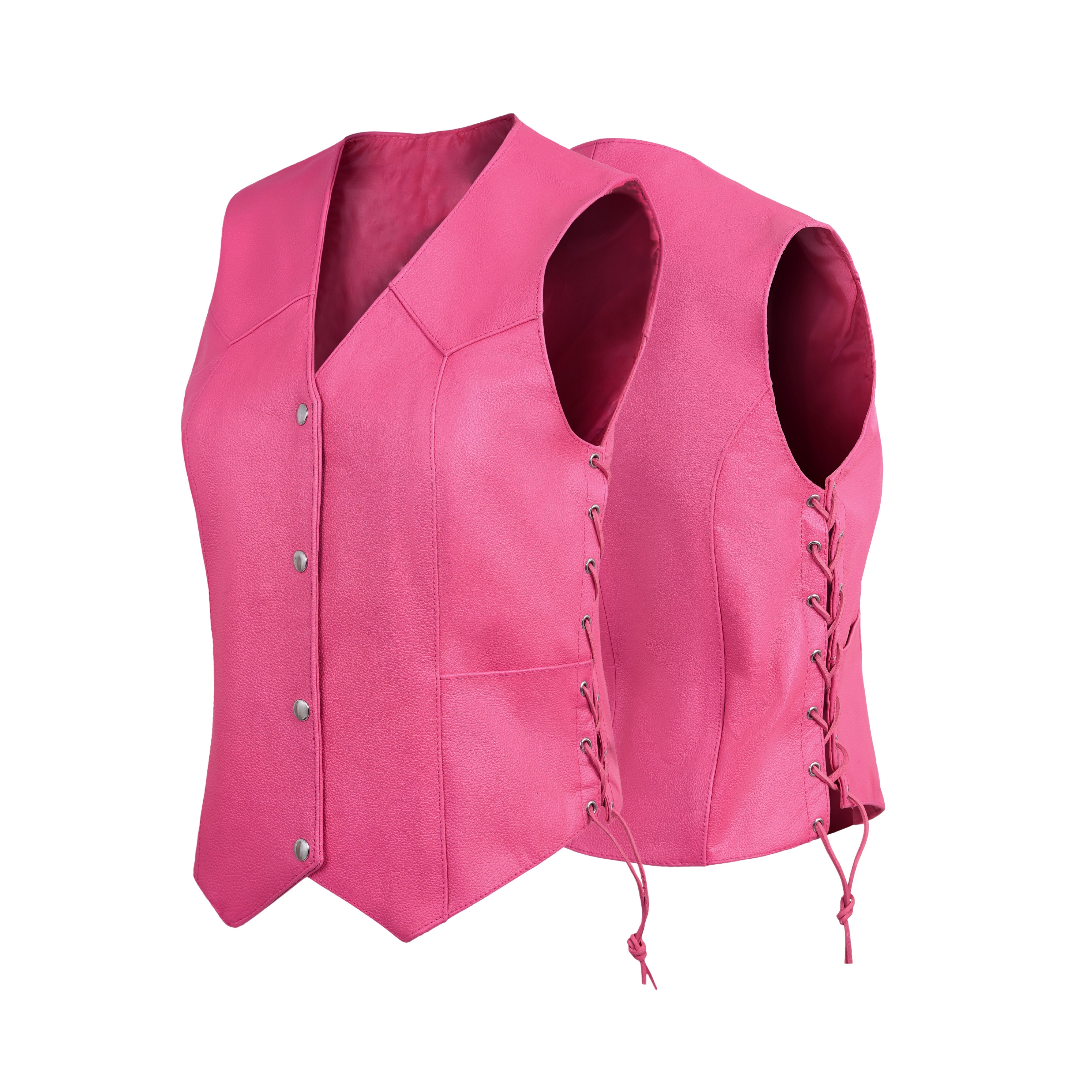 Women’s Pink Western Leather Vest with Side Lacing – Handmade by Rexons | All Colors Available
