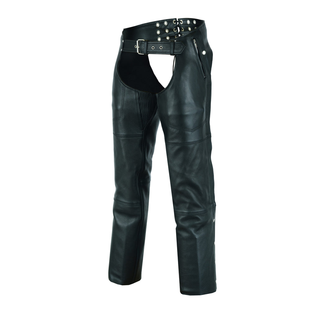 A&H Apparel Men’s Premium Cowhide Leather Motorcycle Chaps – Elastic Fit for Comfort & Flexibility