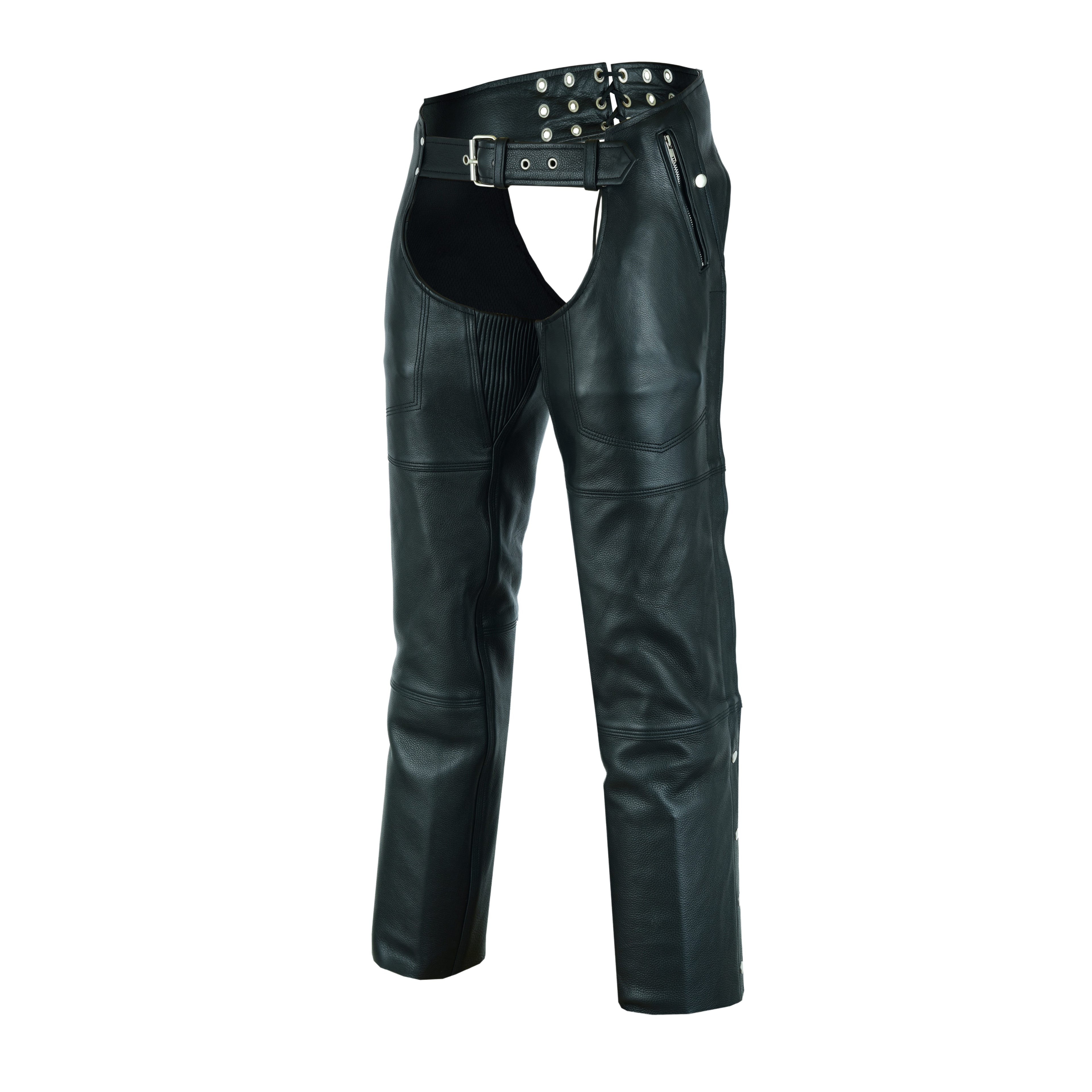 A&H Apparel Men’s Premium Cowhide Leather Motorcycle Chaps – Elastic Fit for Comfort & Flexibility