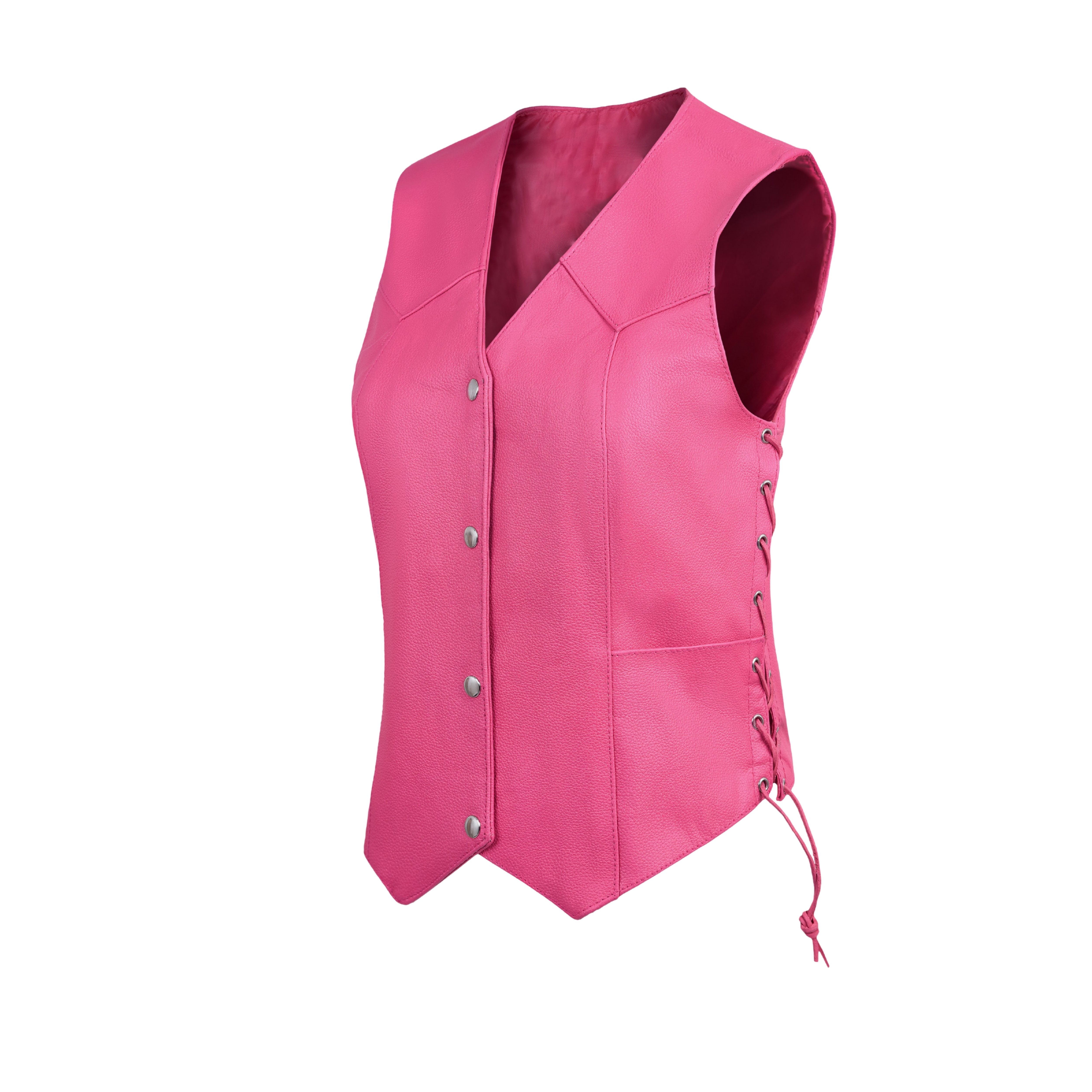 Women’s Pink Western Leather Vest with Side Lacing – Handmade by Rexons | All Colors Available