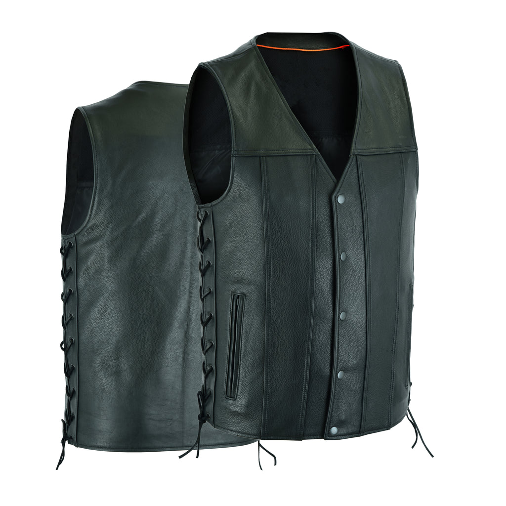 Men's Side-Laced Leather Motorcycle Vest – Classic Biker Kutte Style for Club, Chopper, and Cruiser Riders