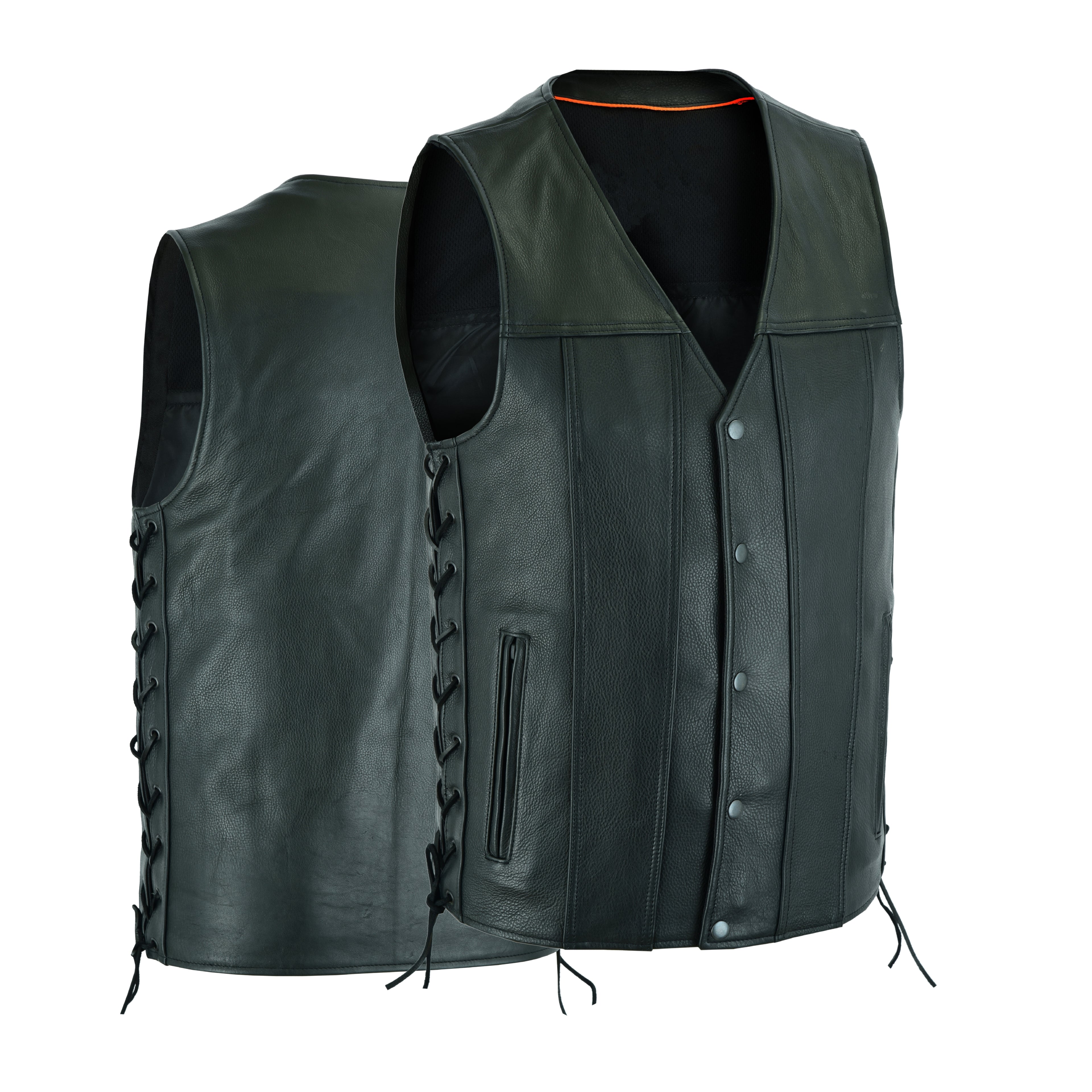 Men's Side-Laced Leather Motorcycle Vest – Classic Biker Kutte Style for Club, Chopper, and Cruiser Riders