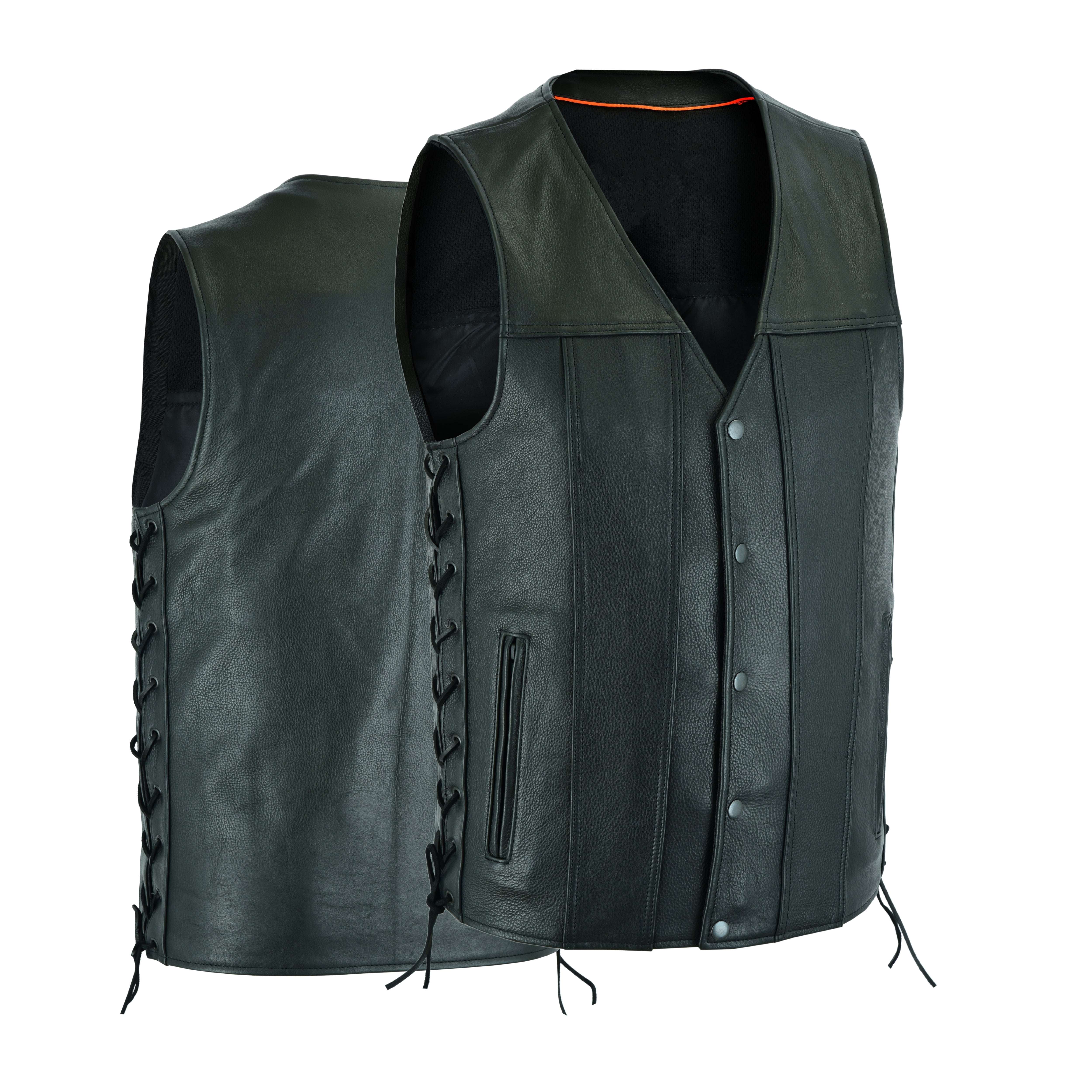 Men's Side-Laced Leather Motorcycle Vest – Classic Biker Kutte Style for Club, Chopper, and Cruiser Riders