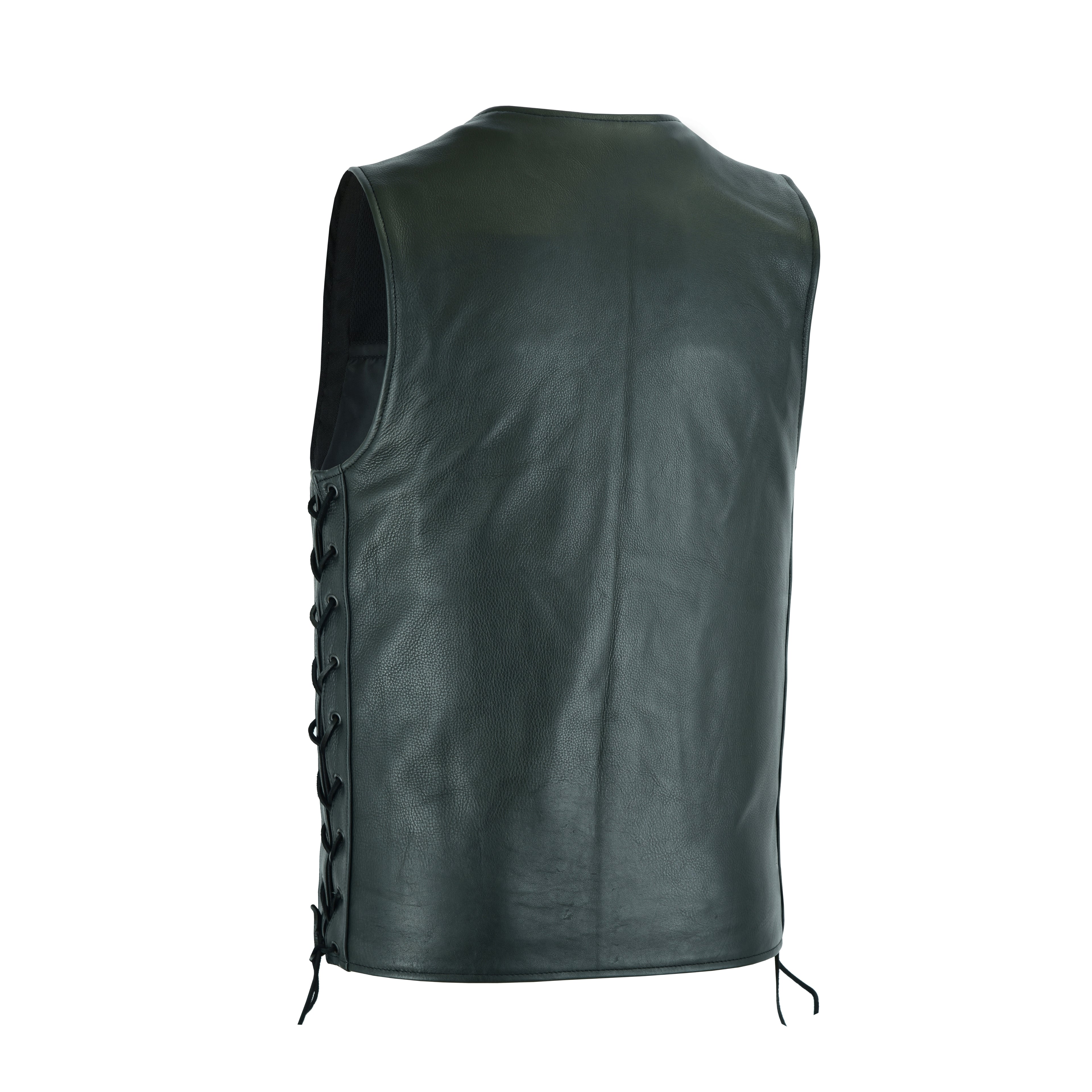Men's Side-Laced Leather Motorcycle Vest – Classic Biker Kutte Style for Club, Chopper, and Cruiser Riders