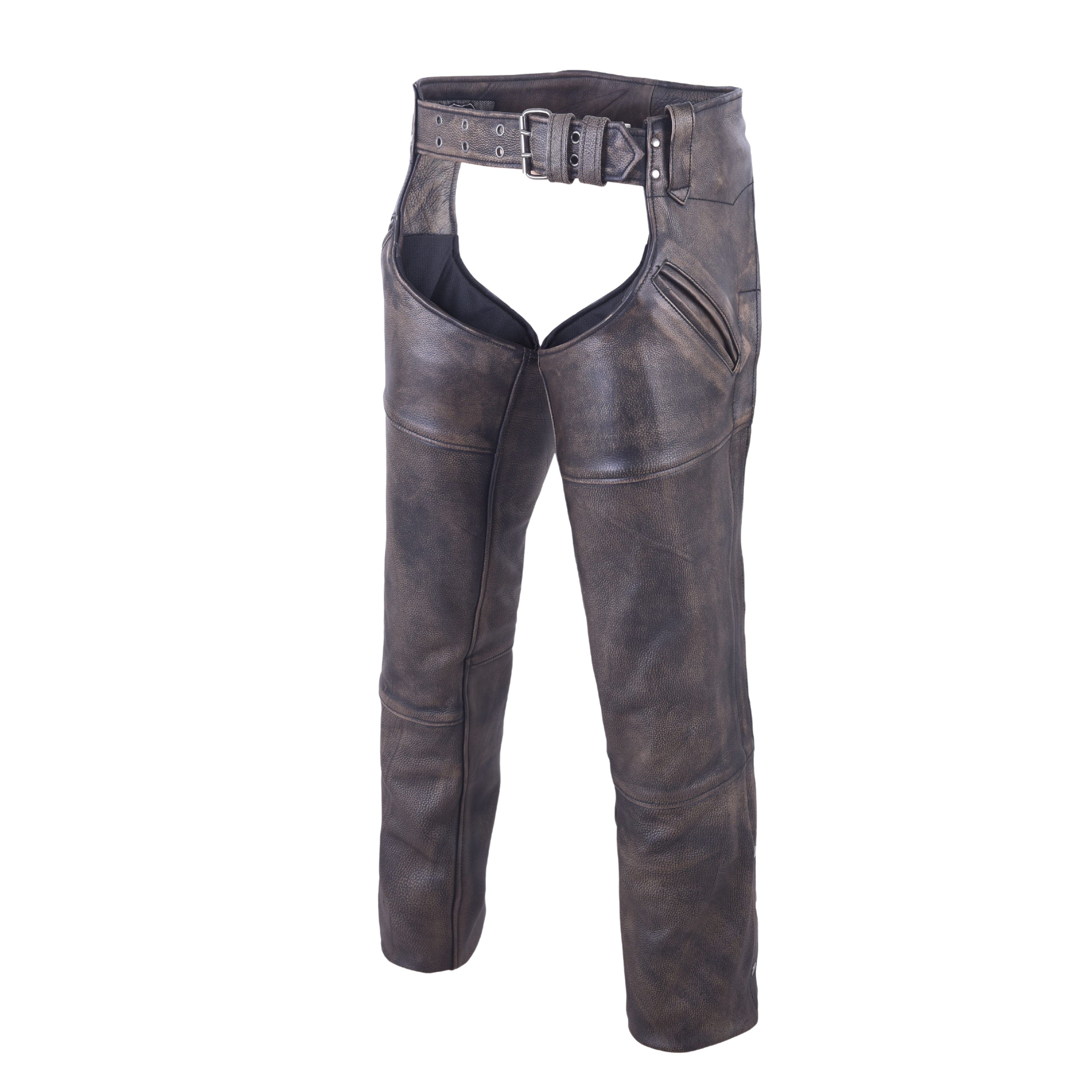 Men’s Brown Leather Motorcycle Chaps – Heavy-Duty Premium Cowhide for Biker Protection