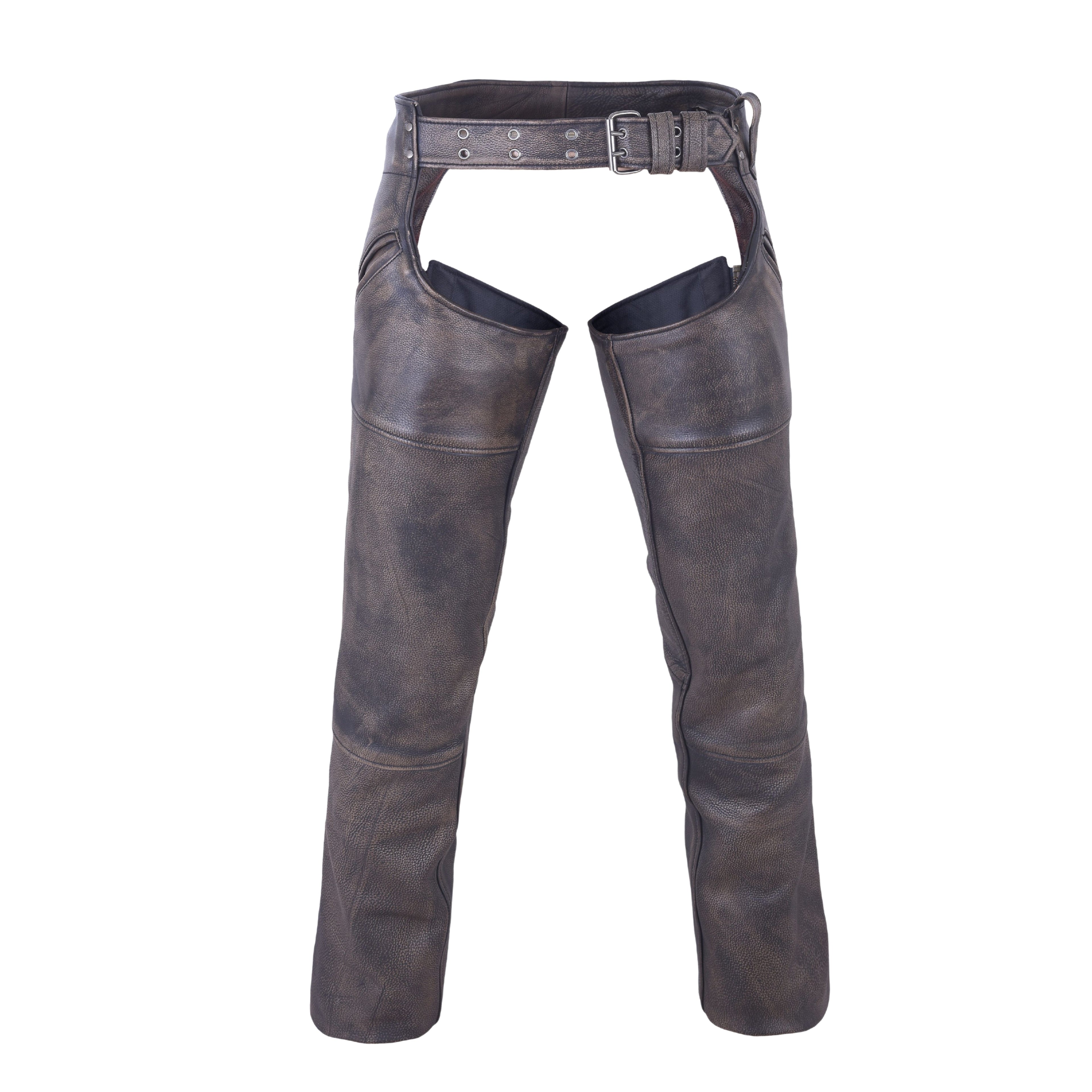 Men’s Brown Leather Motorcycle Chaps – Heavy-Duty Premium Cowhide for Biker Protection