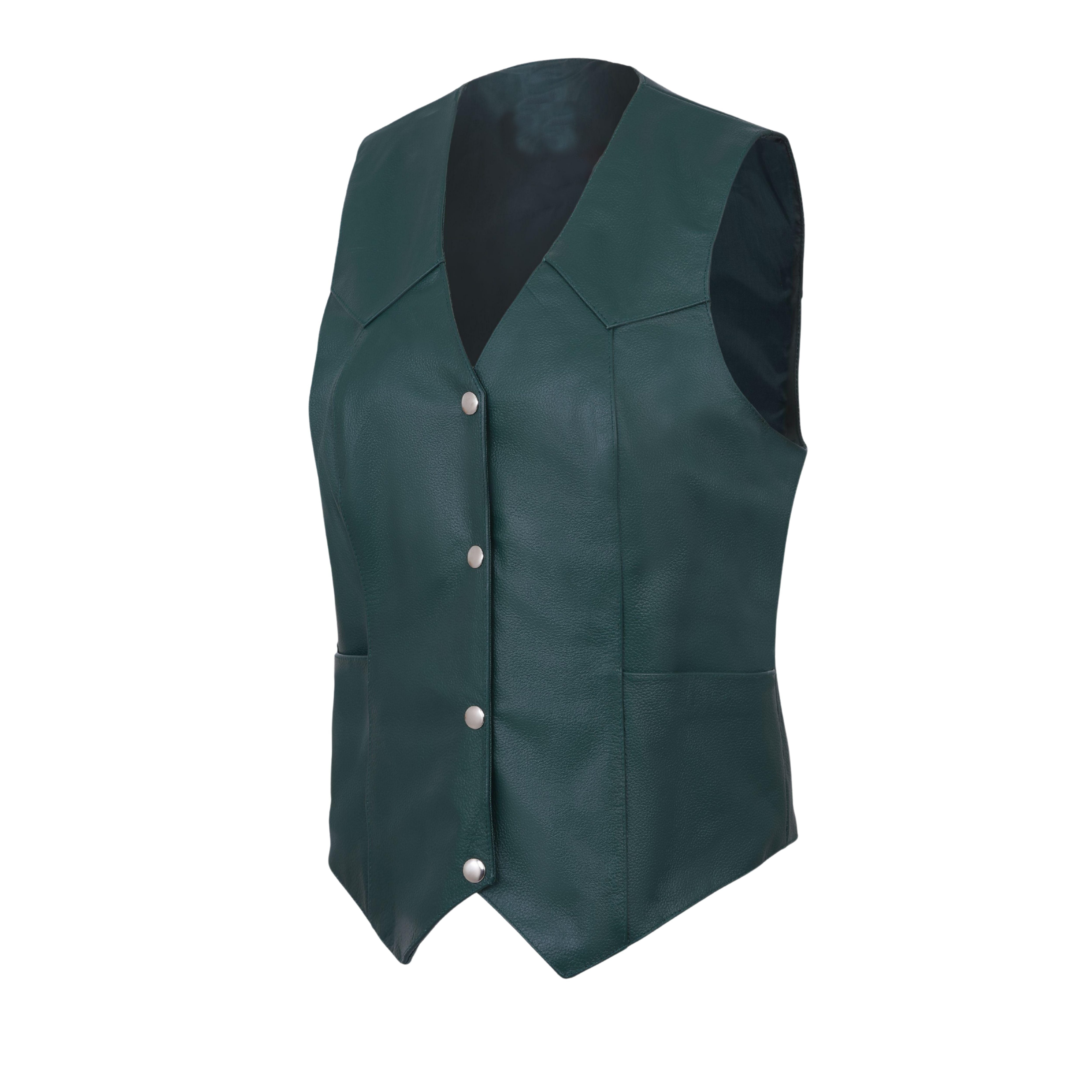 Women’s Soft Leather Motorcycle Biker Vest – Classic Sleeveless Riding Vest by Rexons