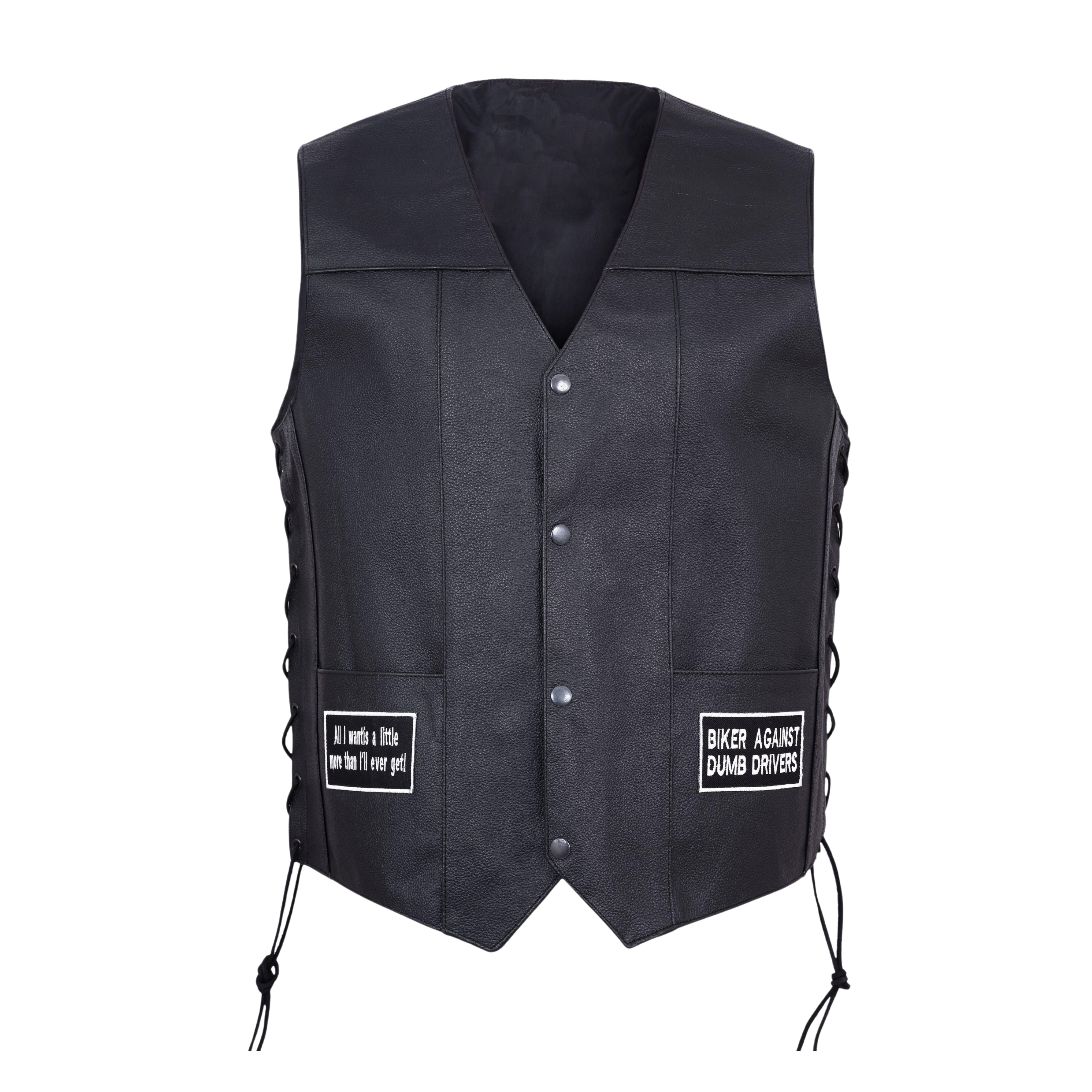 Men’s Motorcycle Leather Vest – USA Flag & American Eagle Design – Premium Biker Club Cut with Concealed Gun Pocket