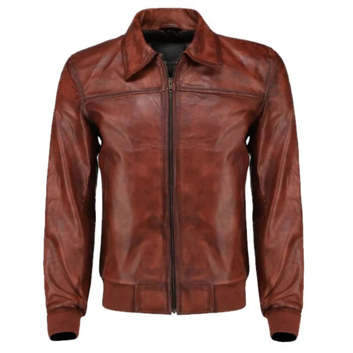 Men’s Boyd’s Rust Leather Jacket with Ribbed Cuffs