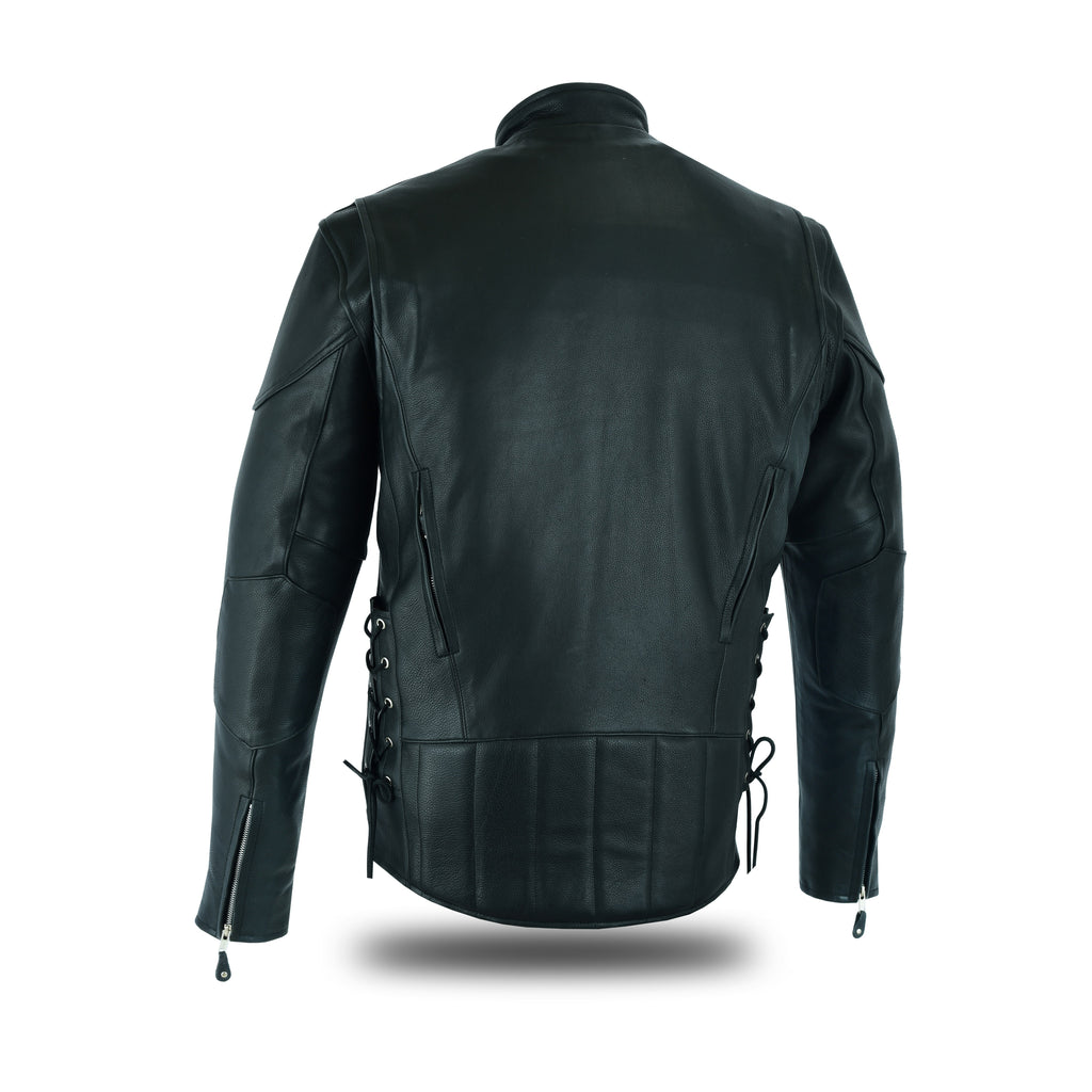 TALL Black Racer Leather Biker Jacket – Extended Sleeves & Back Length