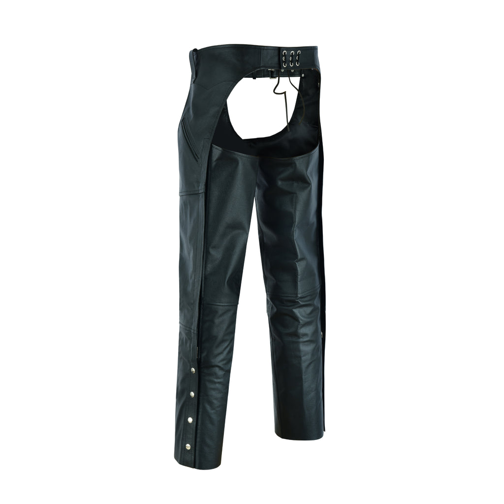 NKD Heavy Buffalo Leather Lined Motorcycle Riding Biker Chap-Black