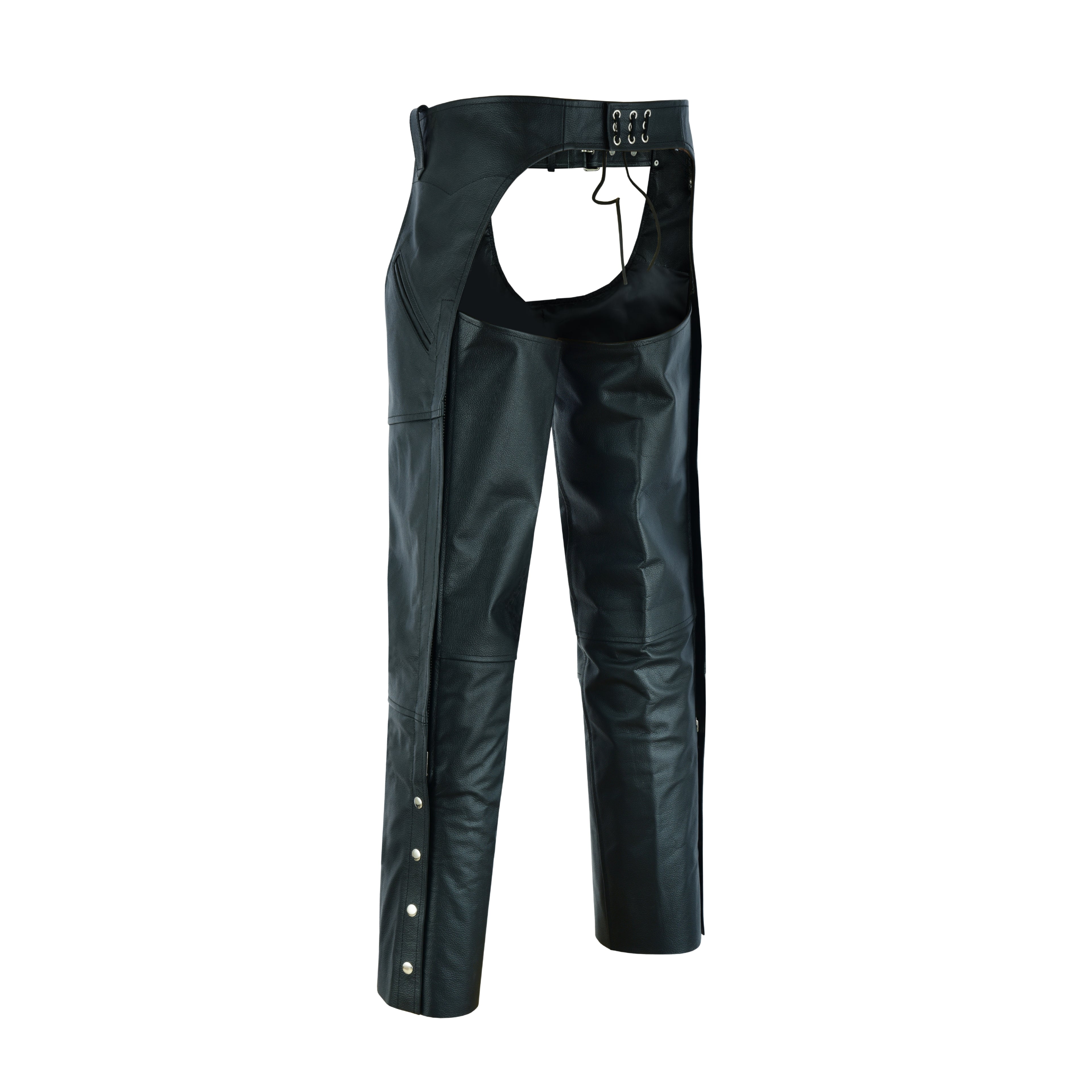 NKD Heavy Buffalo Leather Lined Motorcycle Riding Biker Chap-Black