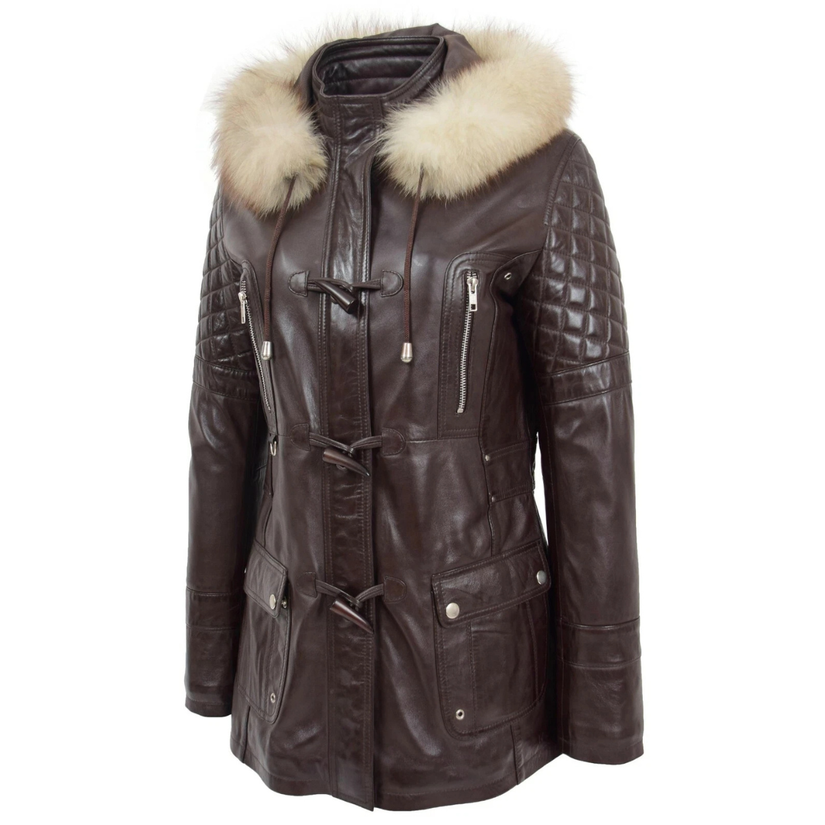 Women’s Real Lambskin Leather Duffle Jacket