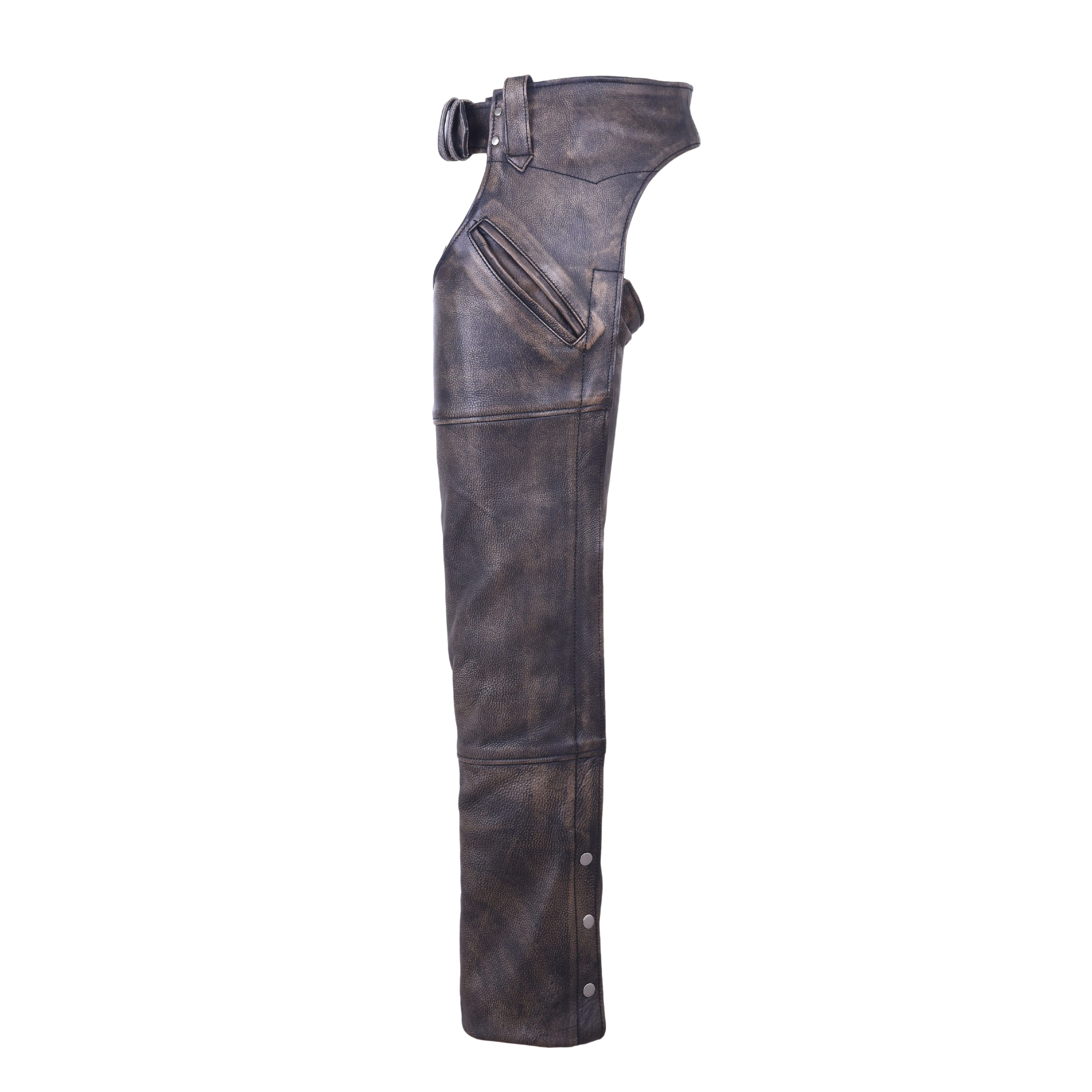 Men’s Brown Leather Motorcycle Chaps – Heavy-Duty Premium Cowhide for Biker Protection
