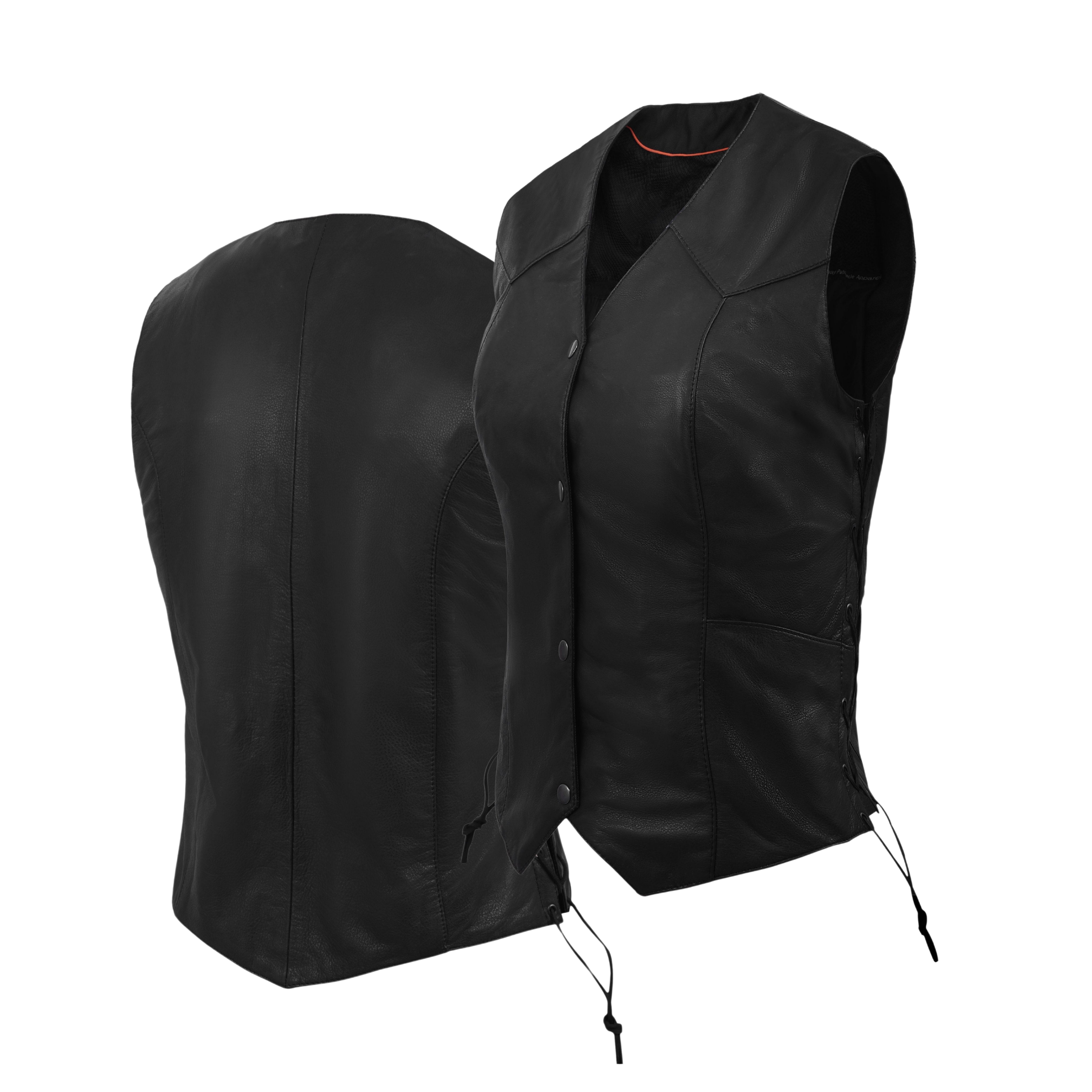 Women’s Classic Biker Motorcycle Vest – Genuine Cowhide Leather with Side Lace by Rexons