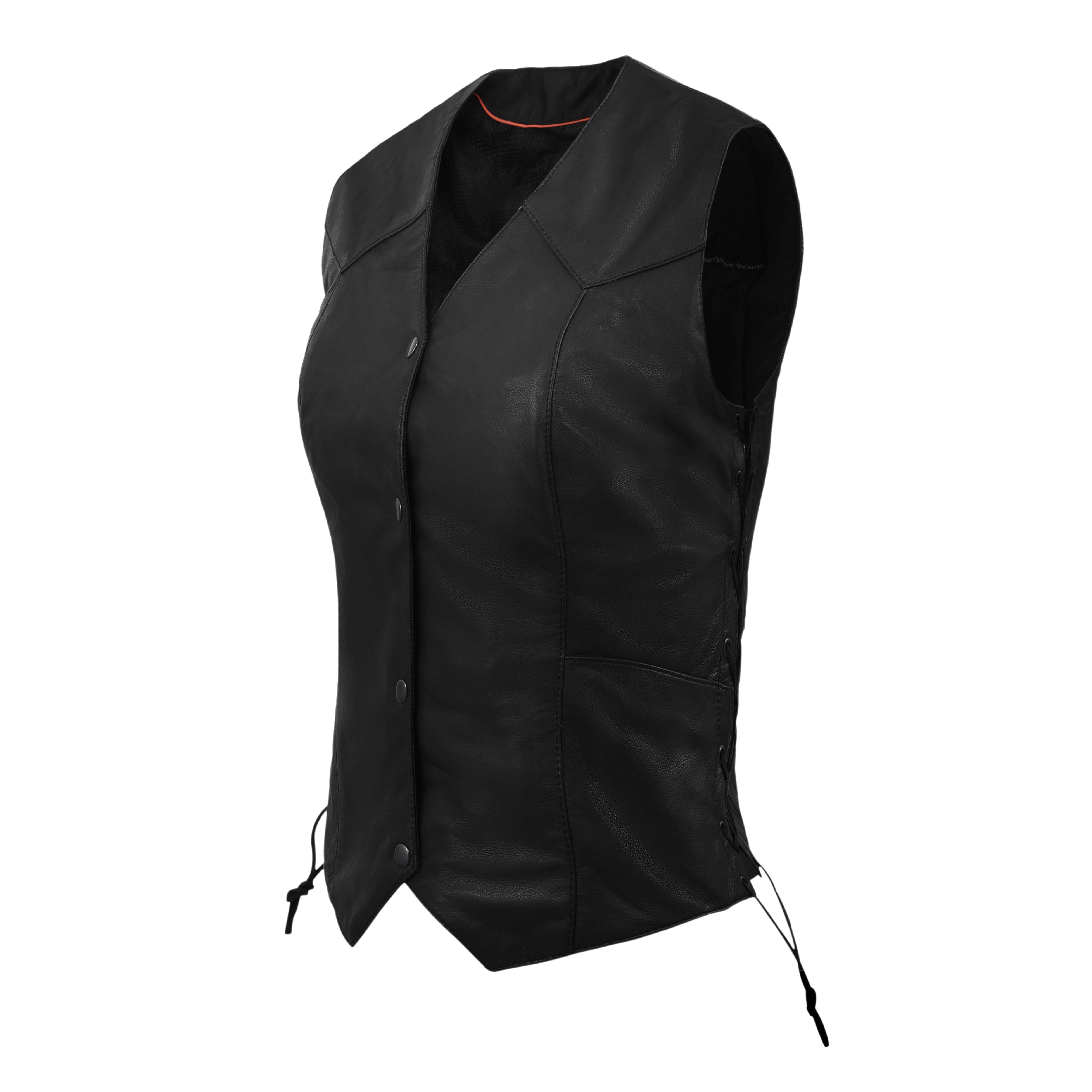 Women’s Classic Biker Motorcycle Vest – Genuine Cowhide Leather with Side Lace by Rexons