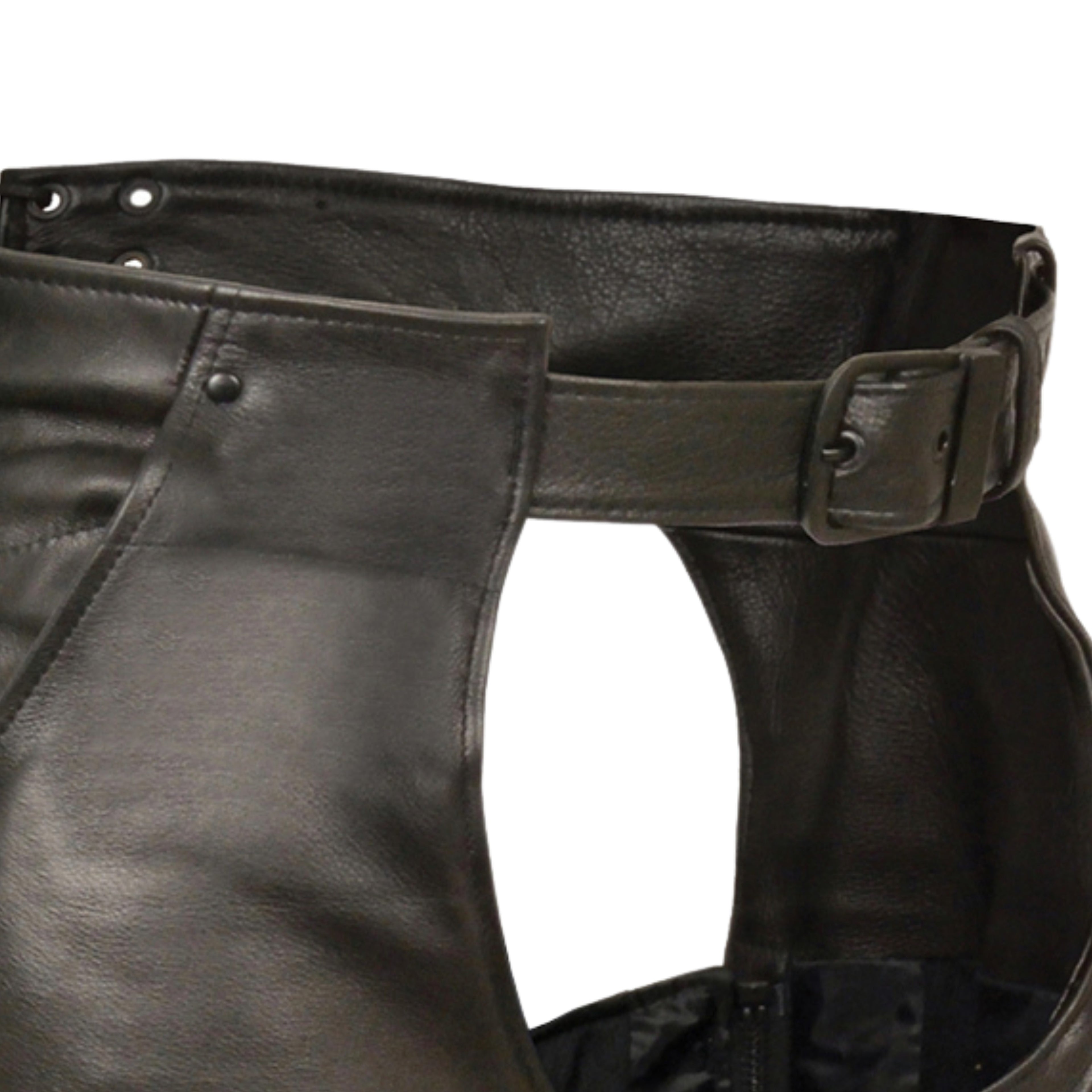 Men’s Black Motorcycle Chaps with Three Utility Pockets – Premium Leather Riding Gear