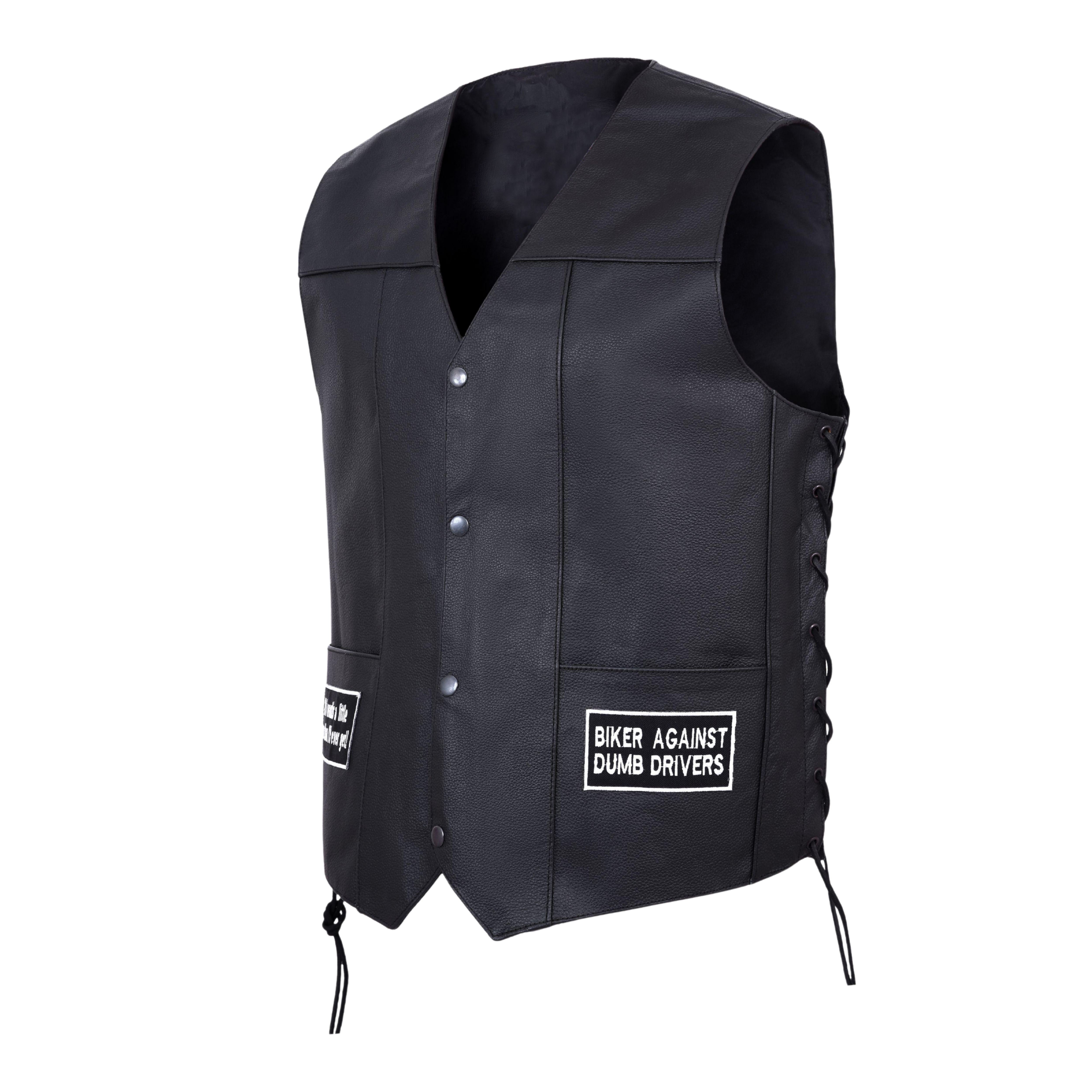 Men’s Motorcycle Leather Vest – USA Flag & American Eagle Design – Premium Biker Club Cut with Concealed Gun Pocket
