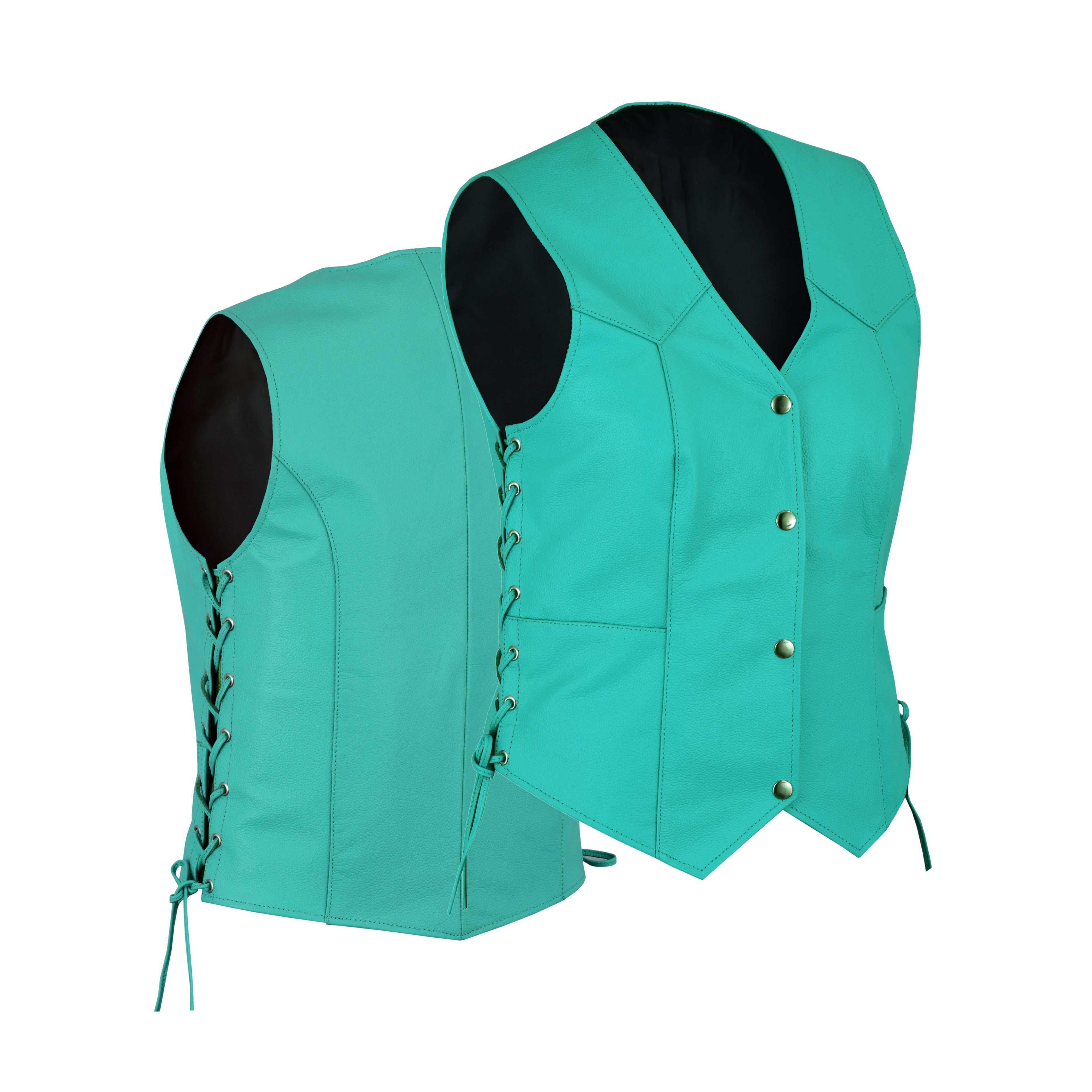 Teal Leather Side-Laced Club Vest for Women – Concealed Gun Pockets by Rexons