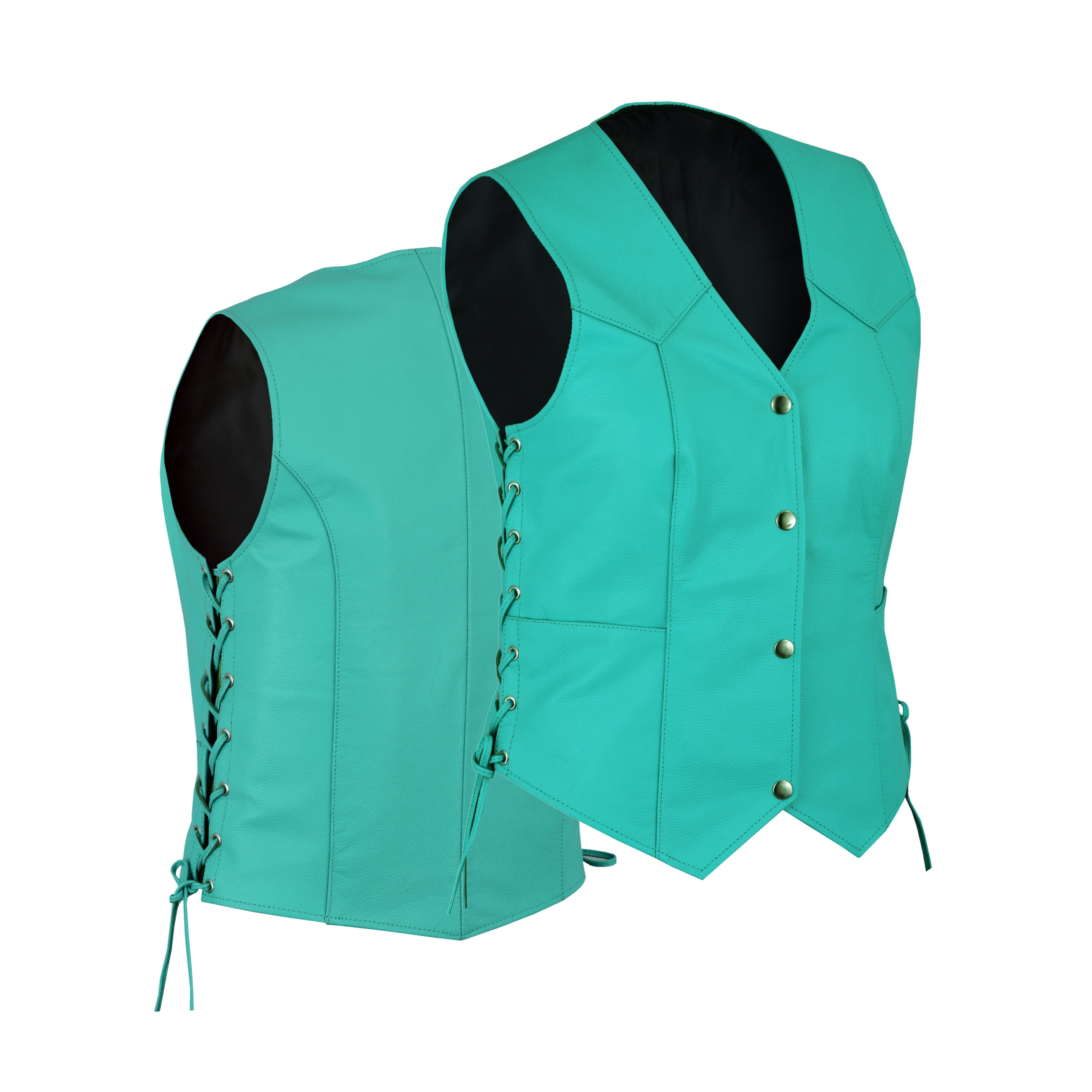 Teal Leather Side-Laced Club Vest for Women – Concealed Gun Pockets by Rexons