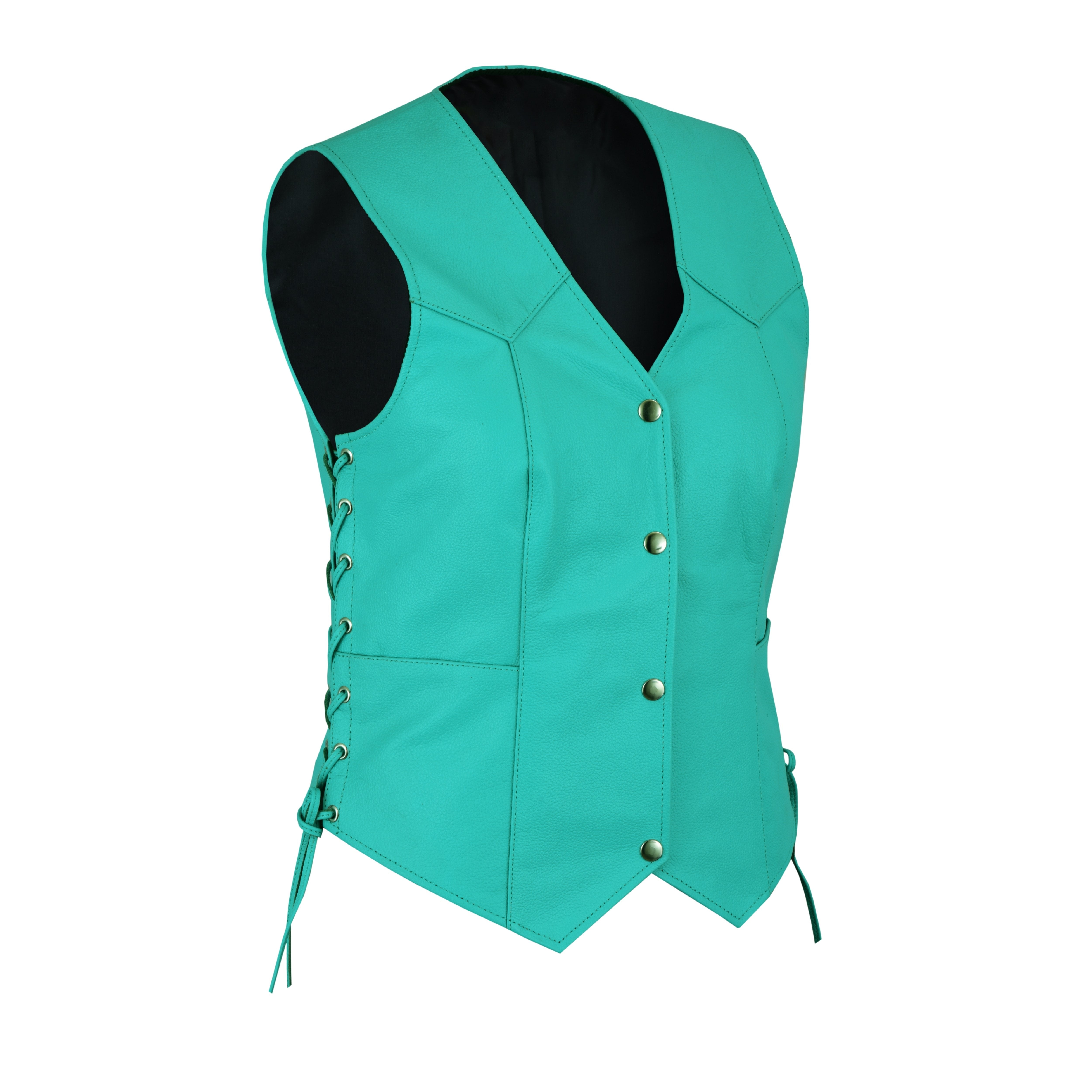 Teal Leather Side-Laced Club Vest for Women – Concealed Gun Pockets by Rexons