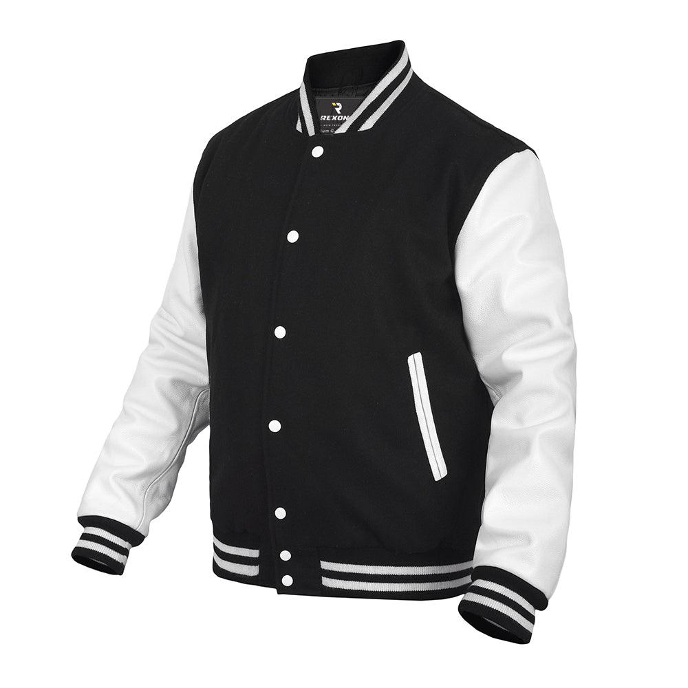 Leather Varsity Jacket – Classic Letterman Baseball Style with Banded Collar