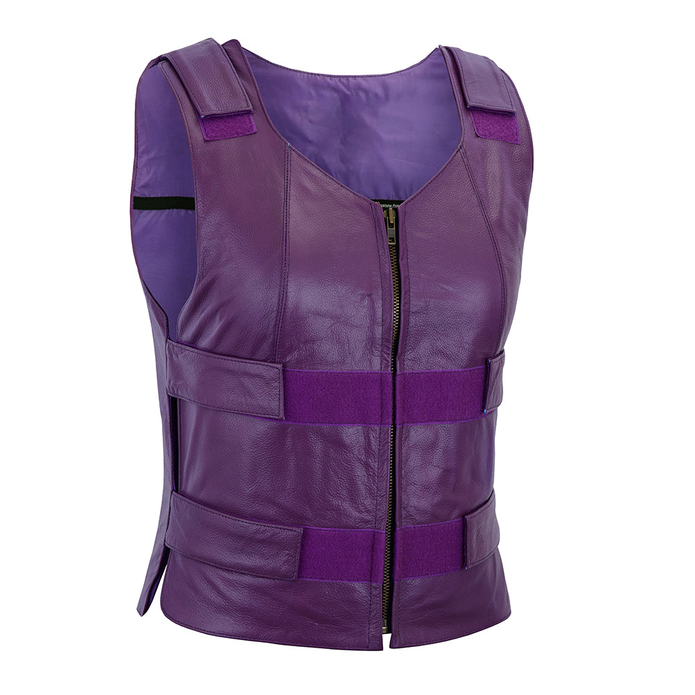 Women's Purple Bulletproof Style Leather Vest – Club Biker Gear by Rexons (Purple Shade)