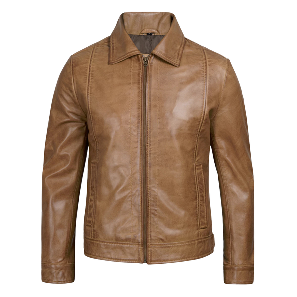 Men’s Vintage Style Genuine Leather Yellow Wax Jacket
