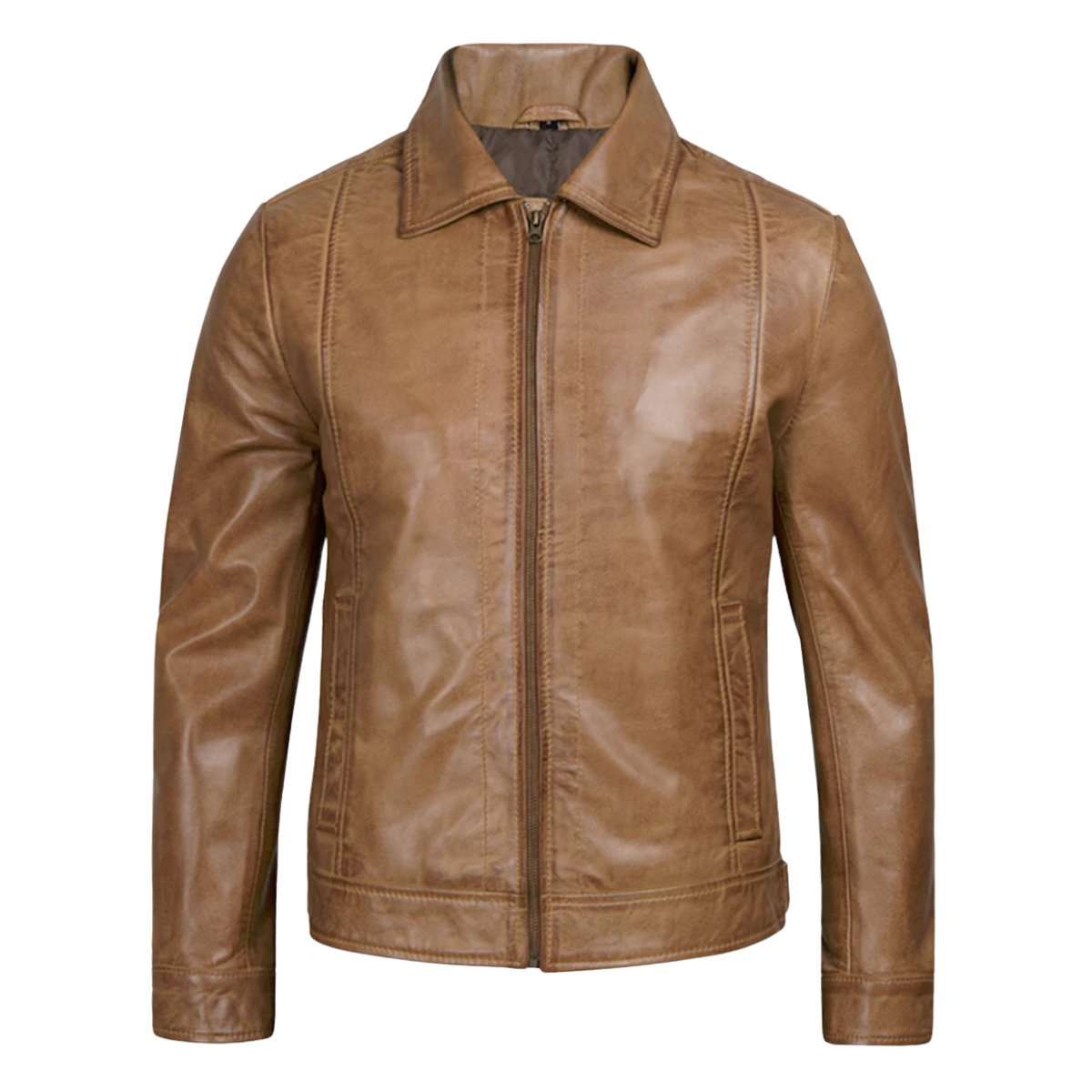 Men’s Vintage Style Genuine Leather Yellow Wax Jacket