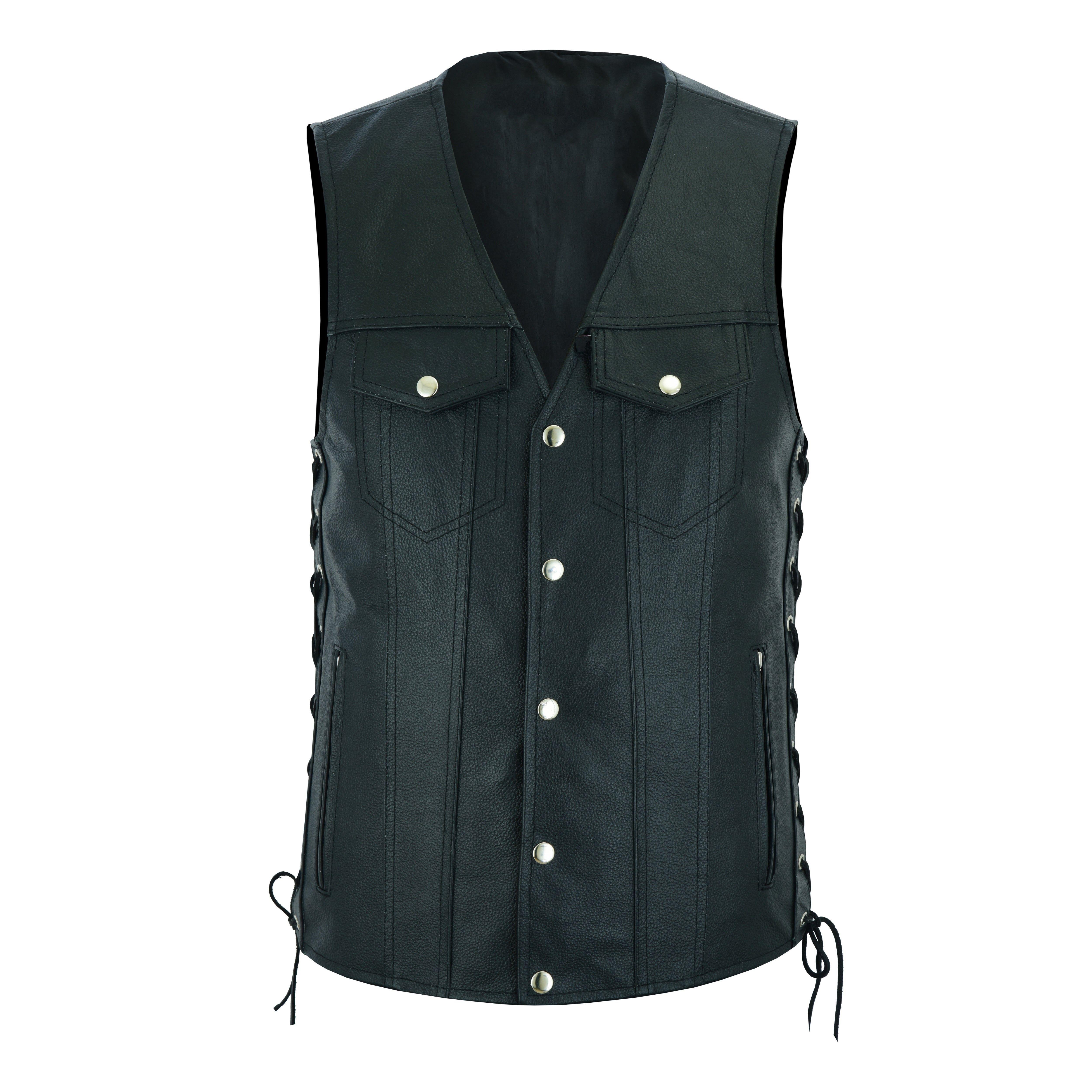 Men's Side Lace Biker Motorcycle Leather Vest – Concealed Carry Gun Pockets, Classic Rider Style by Rexons