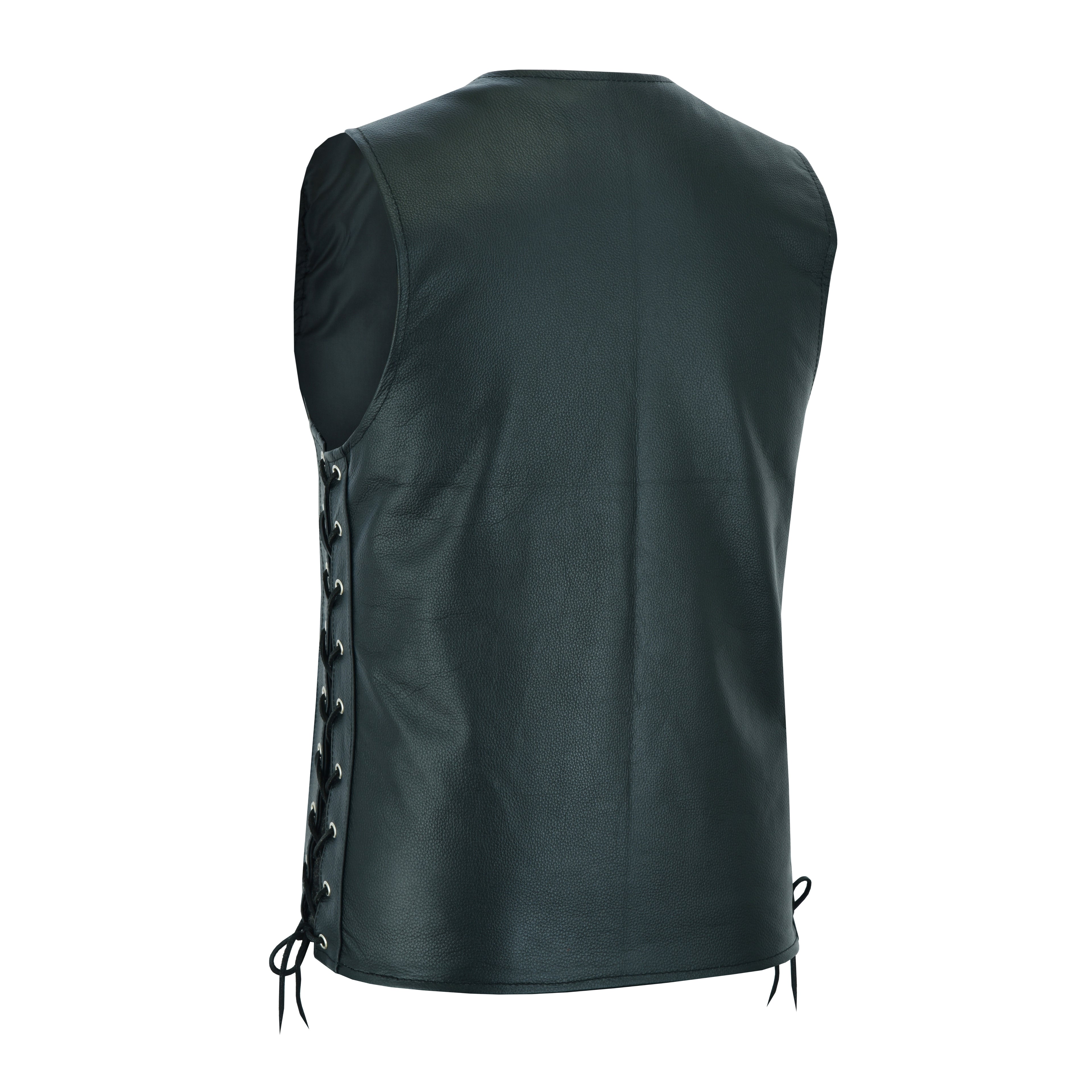 Men's Side Lace Biker Motorcycle Leather Vest – Concealed Carry Gun Pockets, Classic Rider Style by Rexons