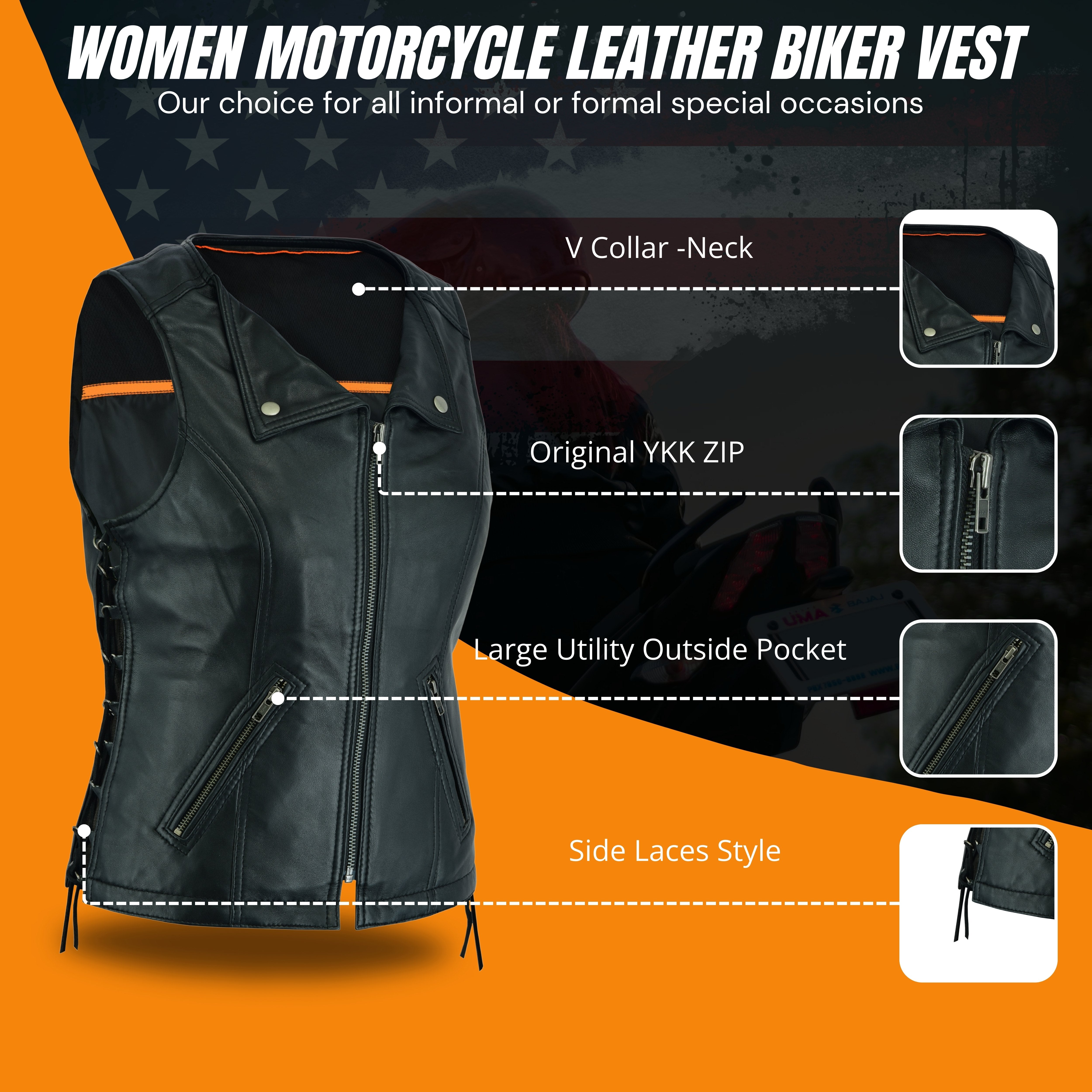 REB-VIX Ladies Revealing Side Laces Leather Vest – Sexy Club Style by Rexons