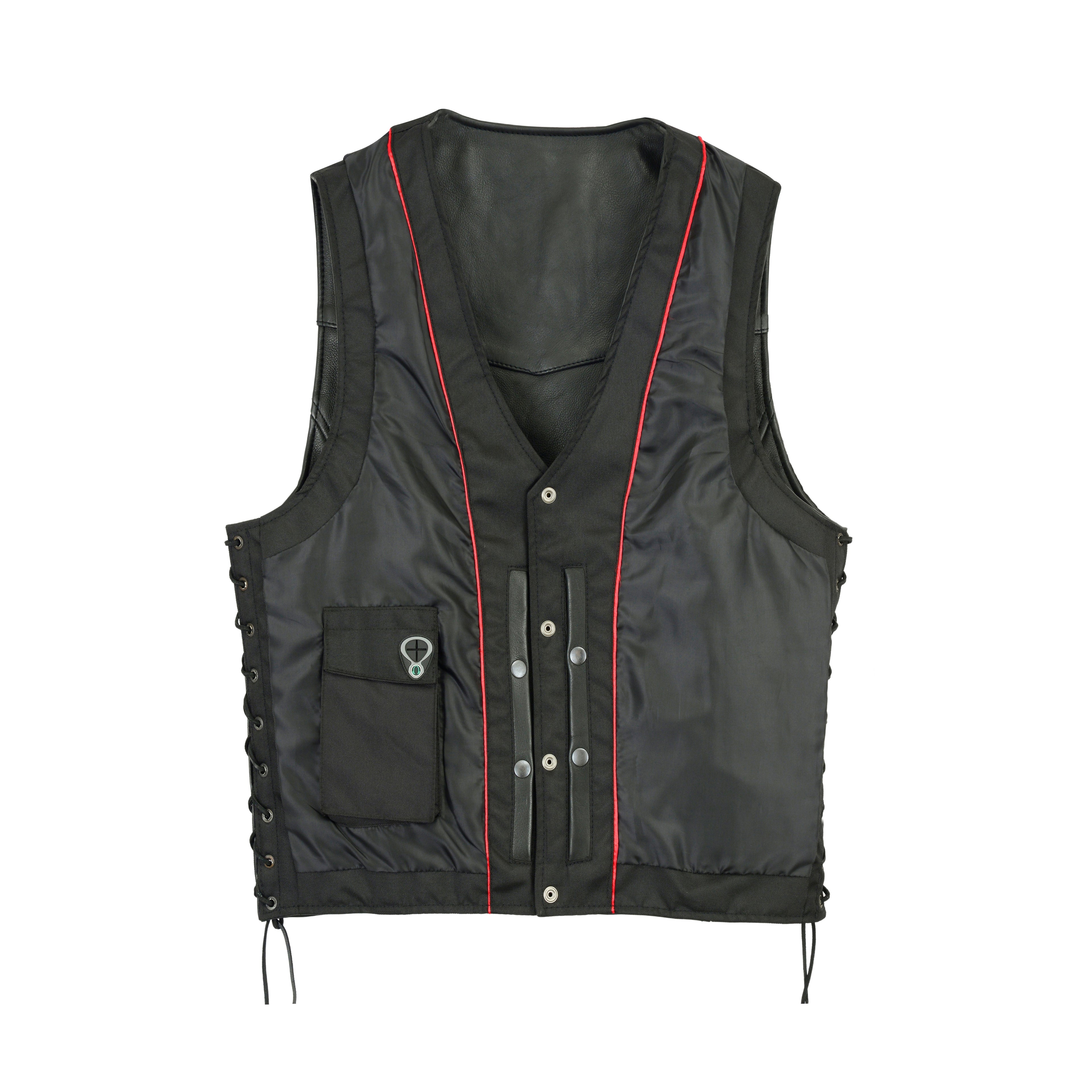 Men's Straight Bottom Motorcycle Leather Vest – Concealed Gun Pockets, Classic Cut Biker Vest by Rexons
