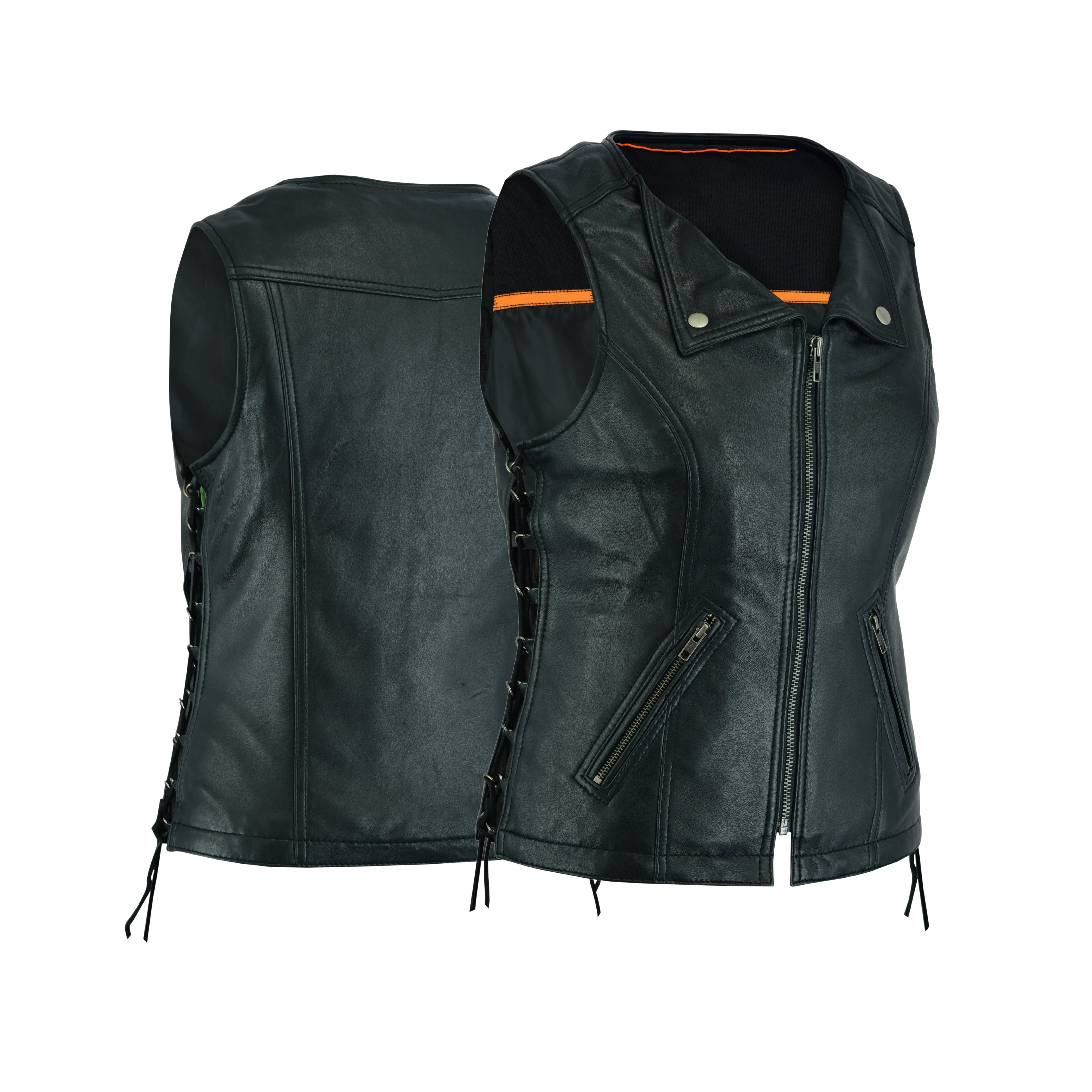 Women’s Black Side Stretch Vest – Premium Lamb Leather by Rexons
