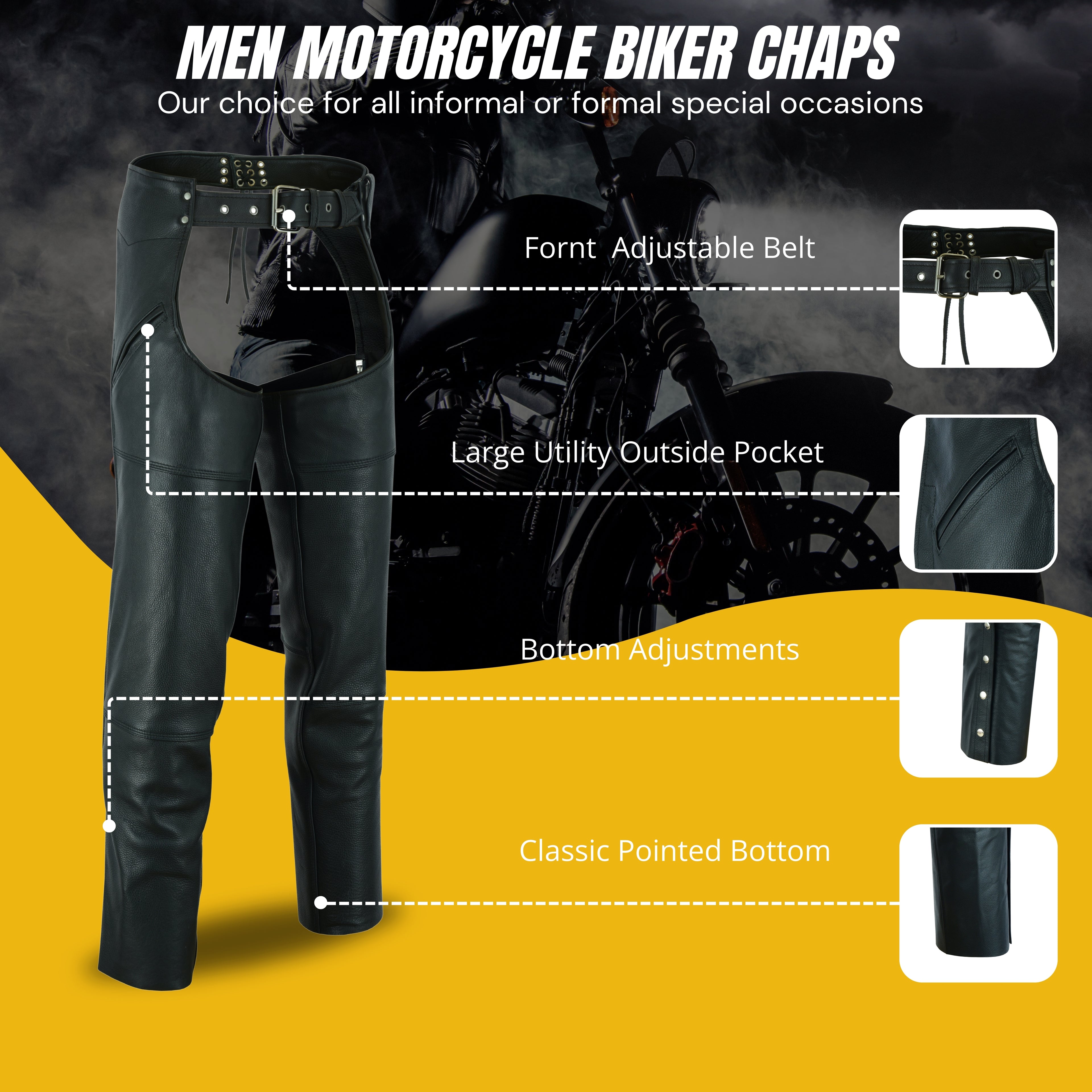 Leather Guard Unisex Motorcycle Chaps – Black Premium Leather Riding Gear for Men & Women