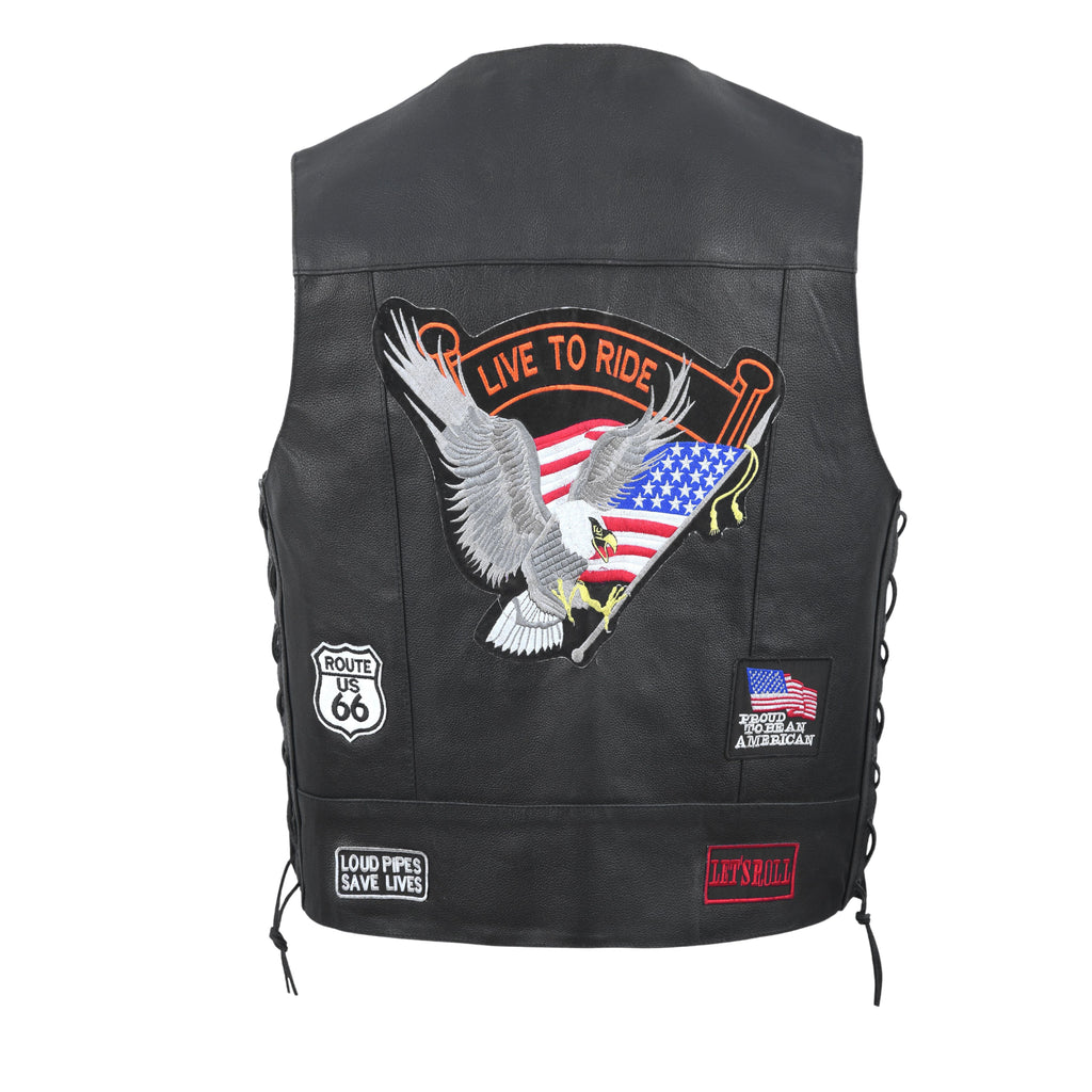 Leather Biker Vest – Diamond Plate Finish with Large Patches for Clubs and MC Riders