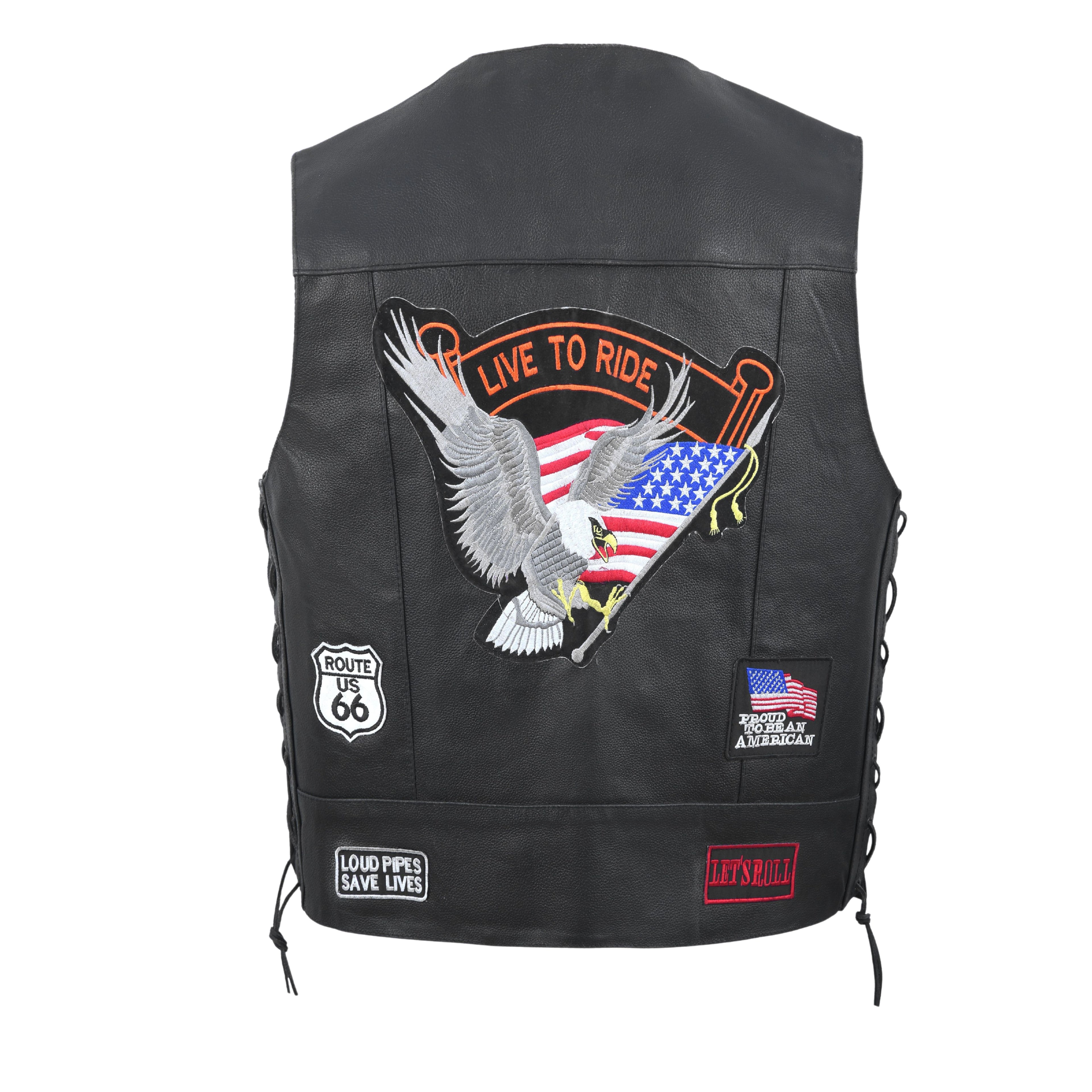 Leather Biker Vest – Diamond Plate Finish with Large Patches for Clubs and MC Riders