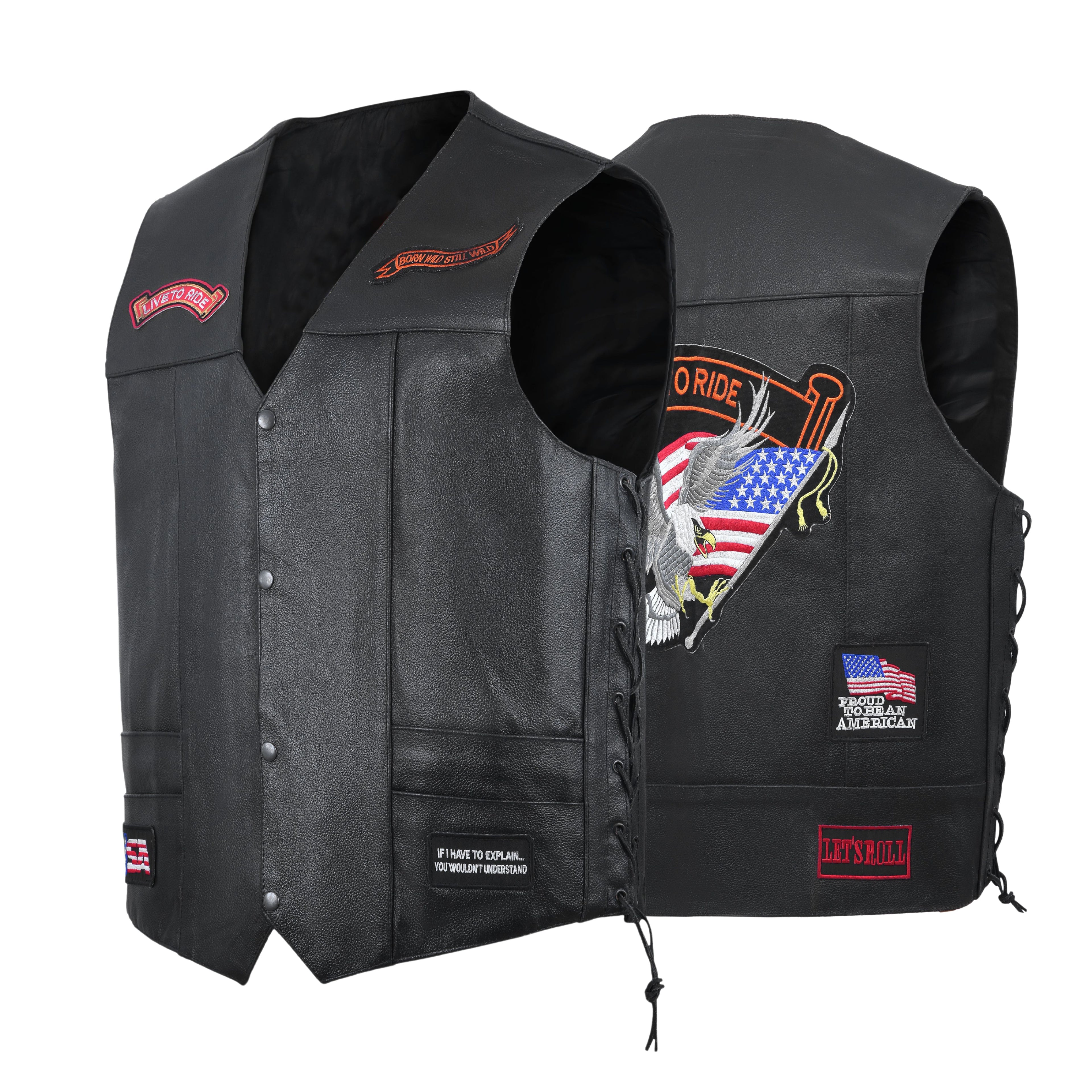 Leather Biker Vest – Diamond Plate Finish with Large Patches for Clubs and MC Riders