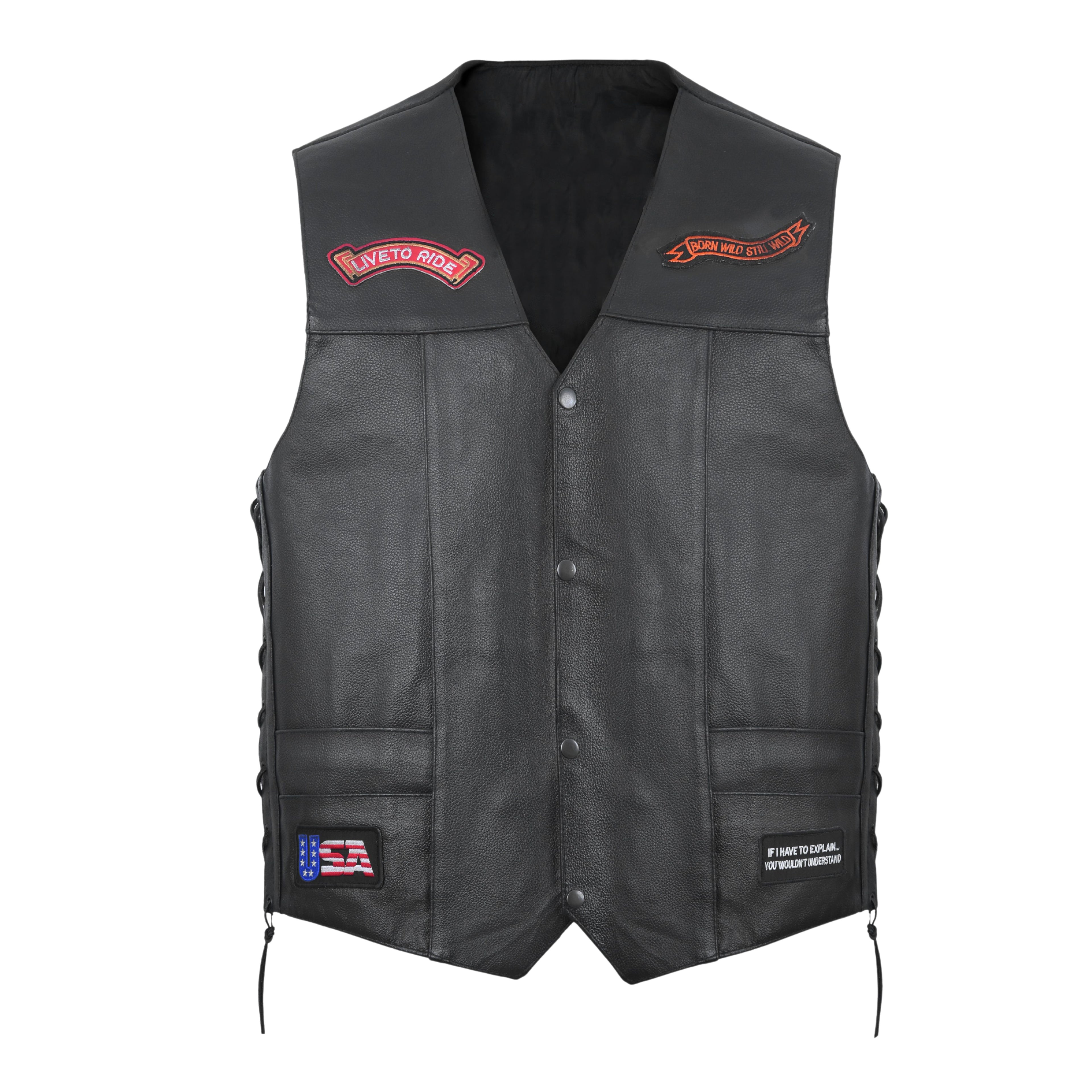 Leather Biker Vest – Diamond Plate Finish with Large Patches for Clubs and MC Riders