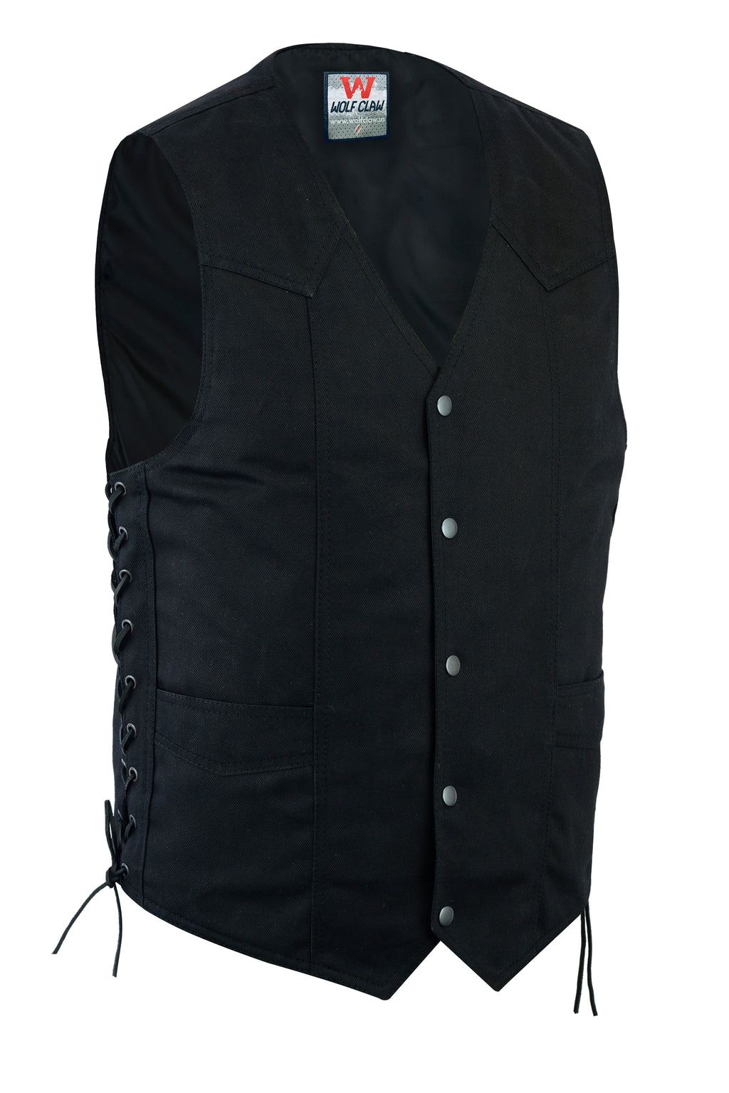 BLACK DENIM Men's Classic Denim Vest Black Motorcycle Easy Biker Patch Sewing, Side Lacing Western Cut