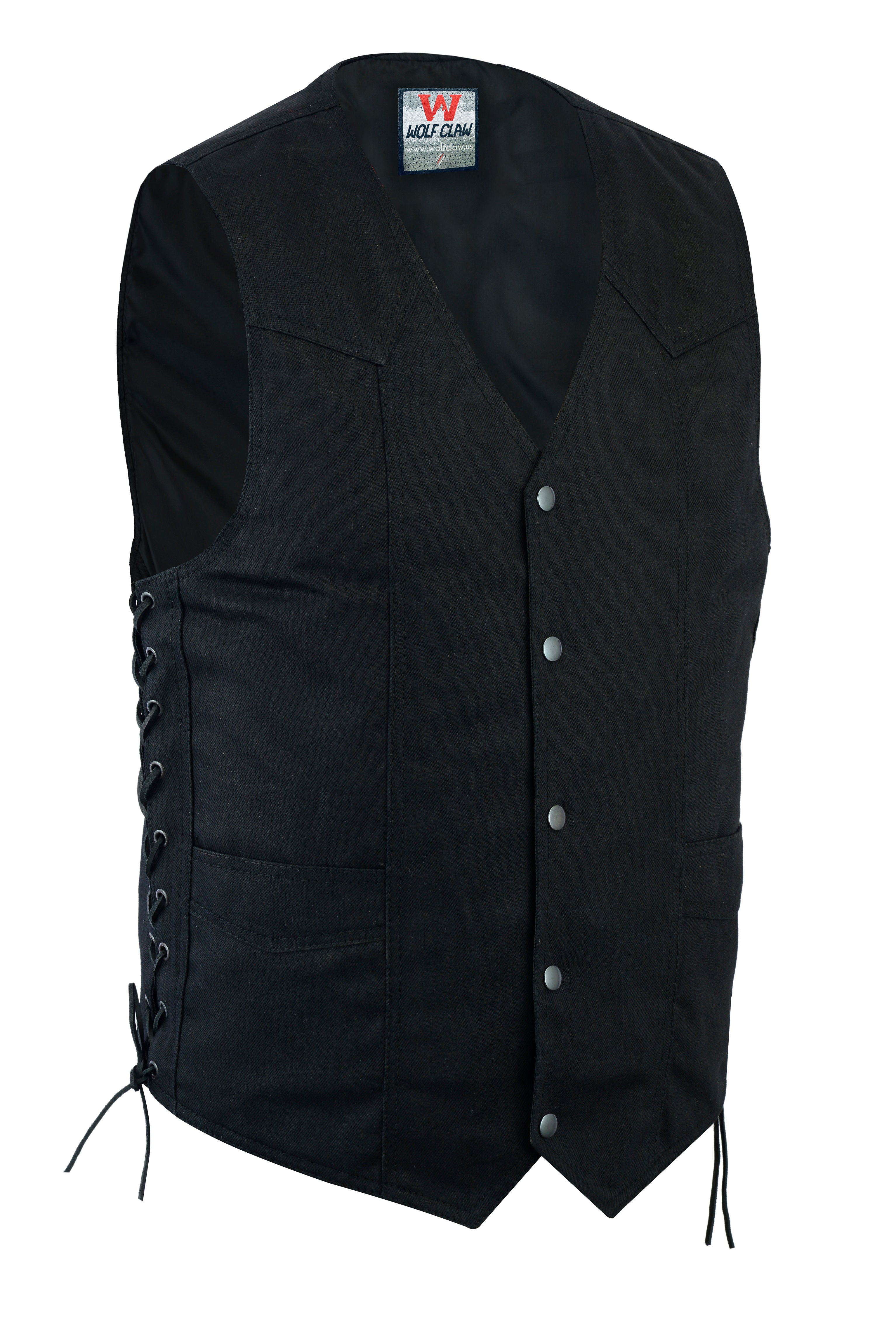 BLACK DENIM Men's Classic Denim Vest Black Motorcycle Easy Biker Patch Sewing, Side Lacing Western Cut