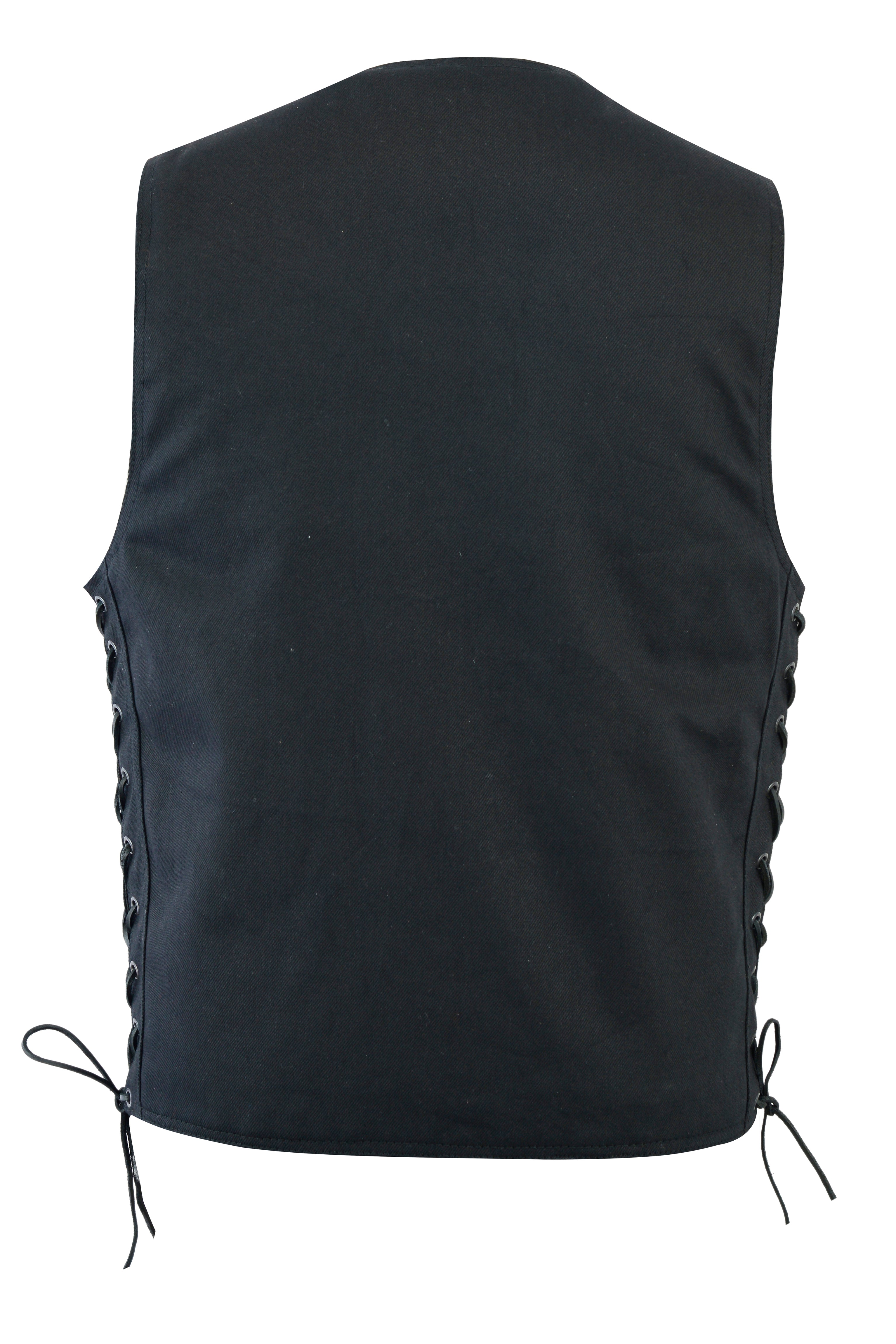 BLACK DENIM Men's Classic Denim Vest Black Motorcycle Easy Biker Patch Sewing, Side Lacing Western Cut