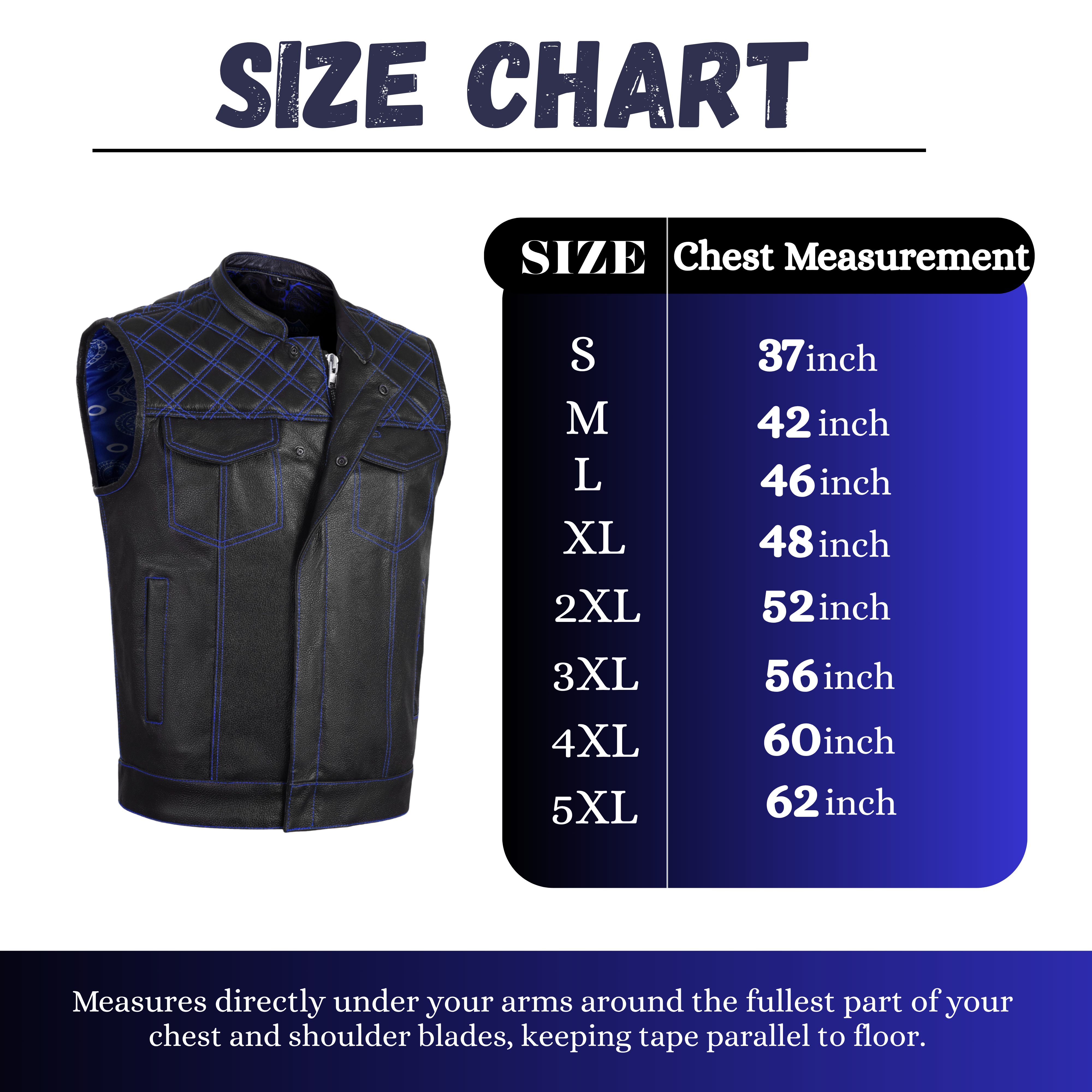 Men's Cross Stitch Club Style Cow Natural Leather Vest – Black/Blue Biker Vest by Rexons