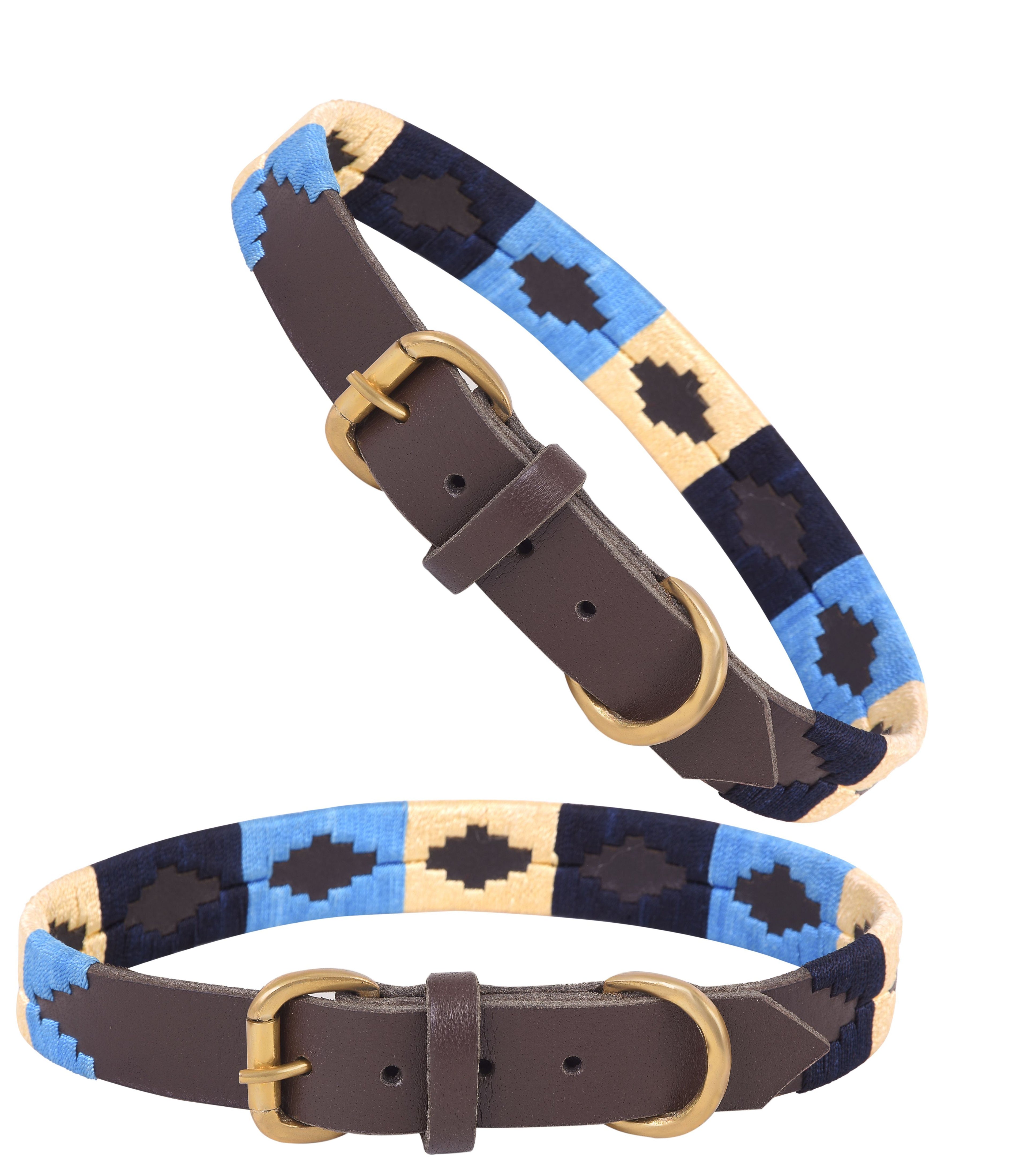 Genuine Leather Polo Style Dog Collar & Leash Set – Embroidered, Soft-Padded, Heavy-Duty by Rexons
